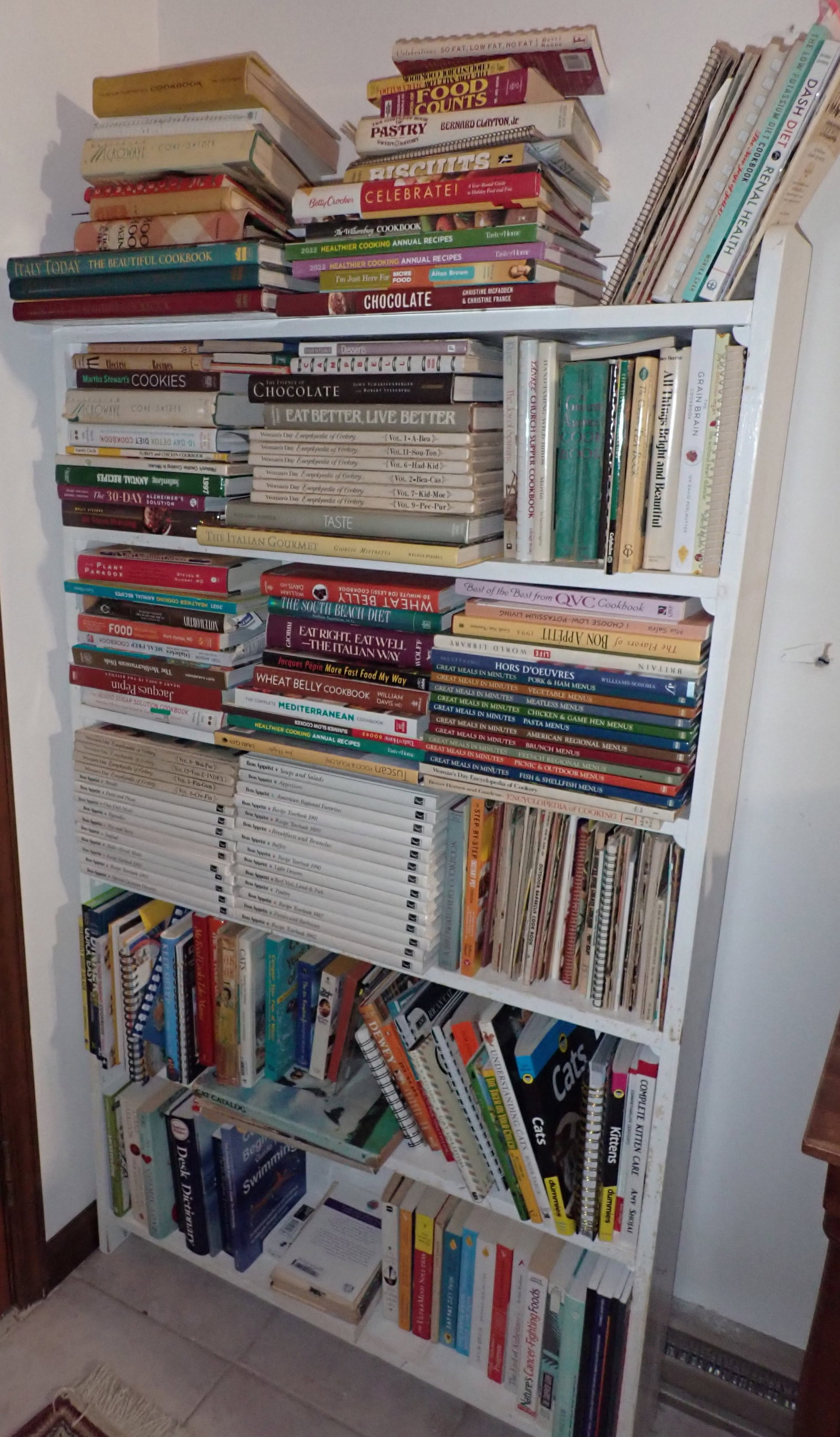 Cookbooks, Cat Books , & Misc: Must take all ! Shelf Not included. Pick up and remove BEFORE 1pm. No in house shipping !