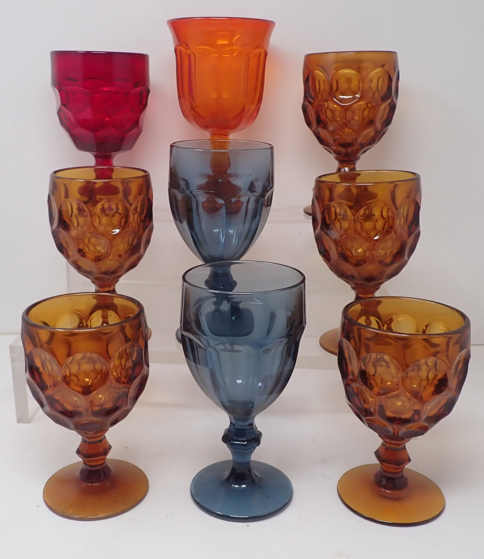 Colored Glass Goblets: Largest are apprx 3 3/8" in diameter and 6 3/4" tall. Shipping available ($20 handling charge, plus postage)