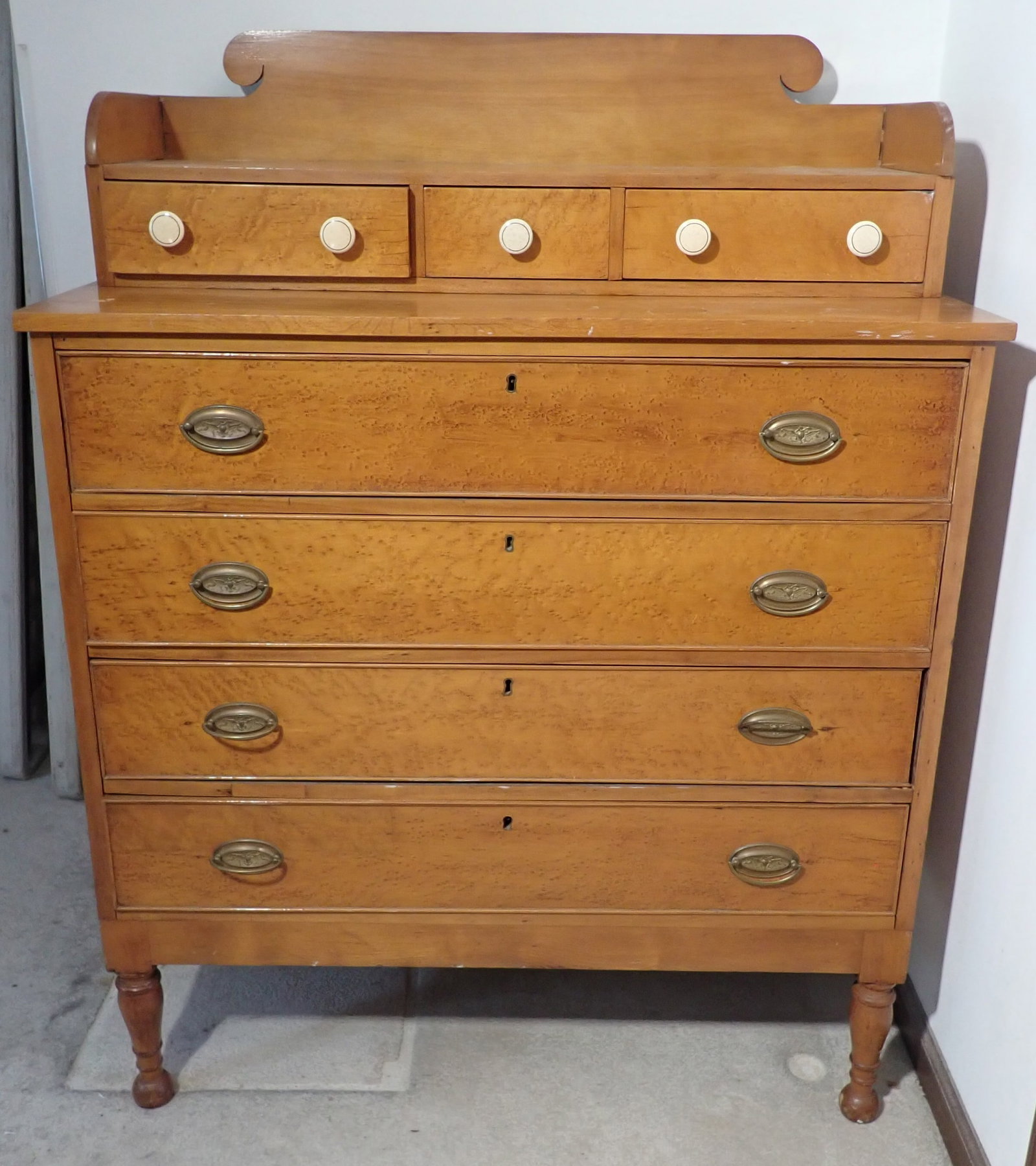 Chest of Drawers: Approx 19 3/4" x 39 3/4" x 51 1/2" tall. Top piece just sits on the top. No in house shipping ! Bring proper help to remove !