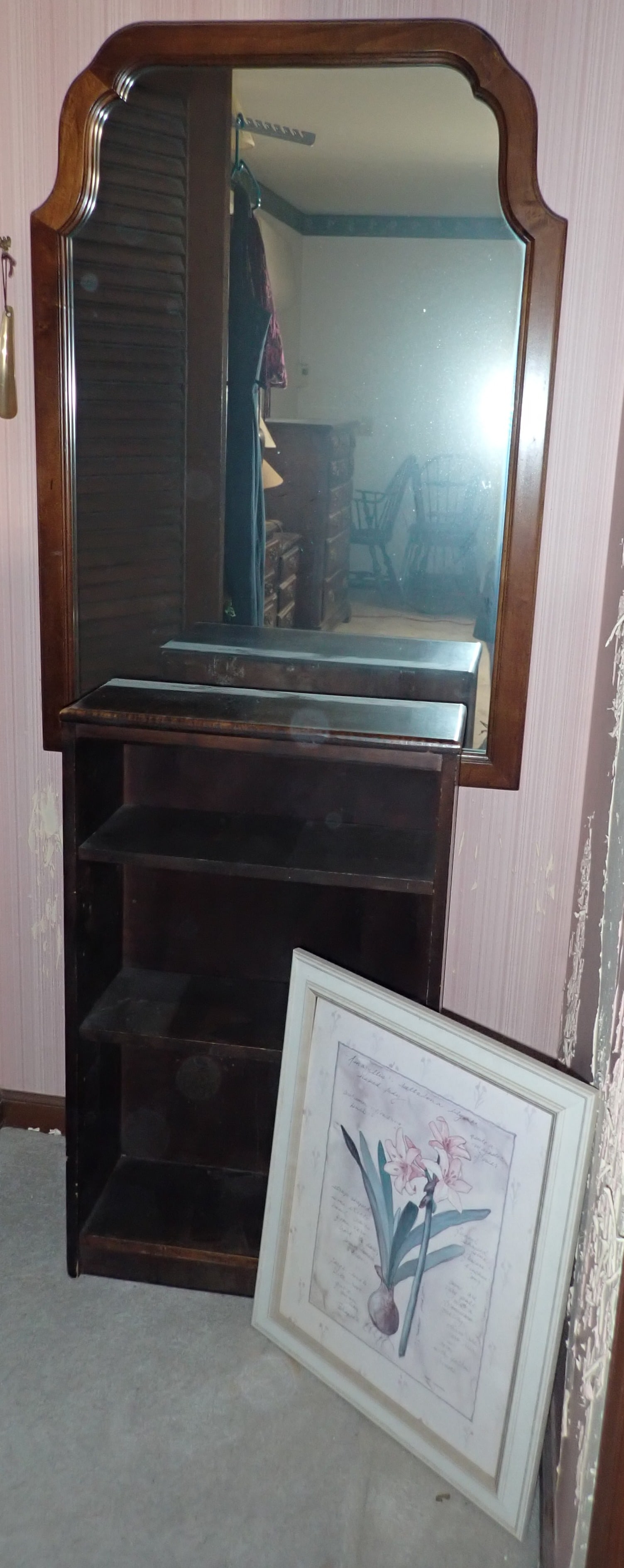 Wall Mirror, Shelf, & Print: Mirror is apprx 31 5/8" x 44". Must take all ! No in house shipping !