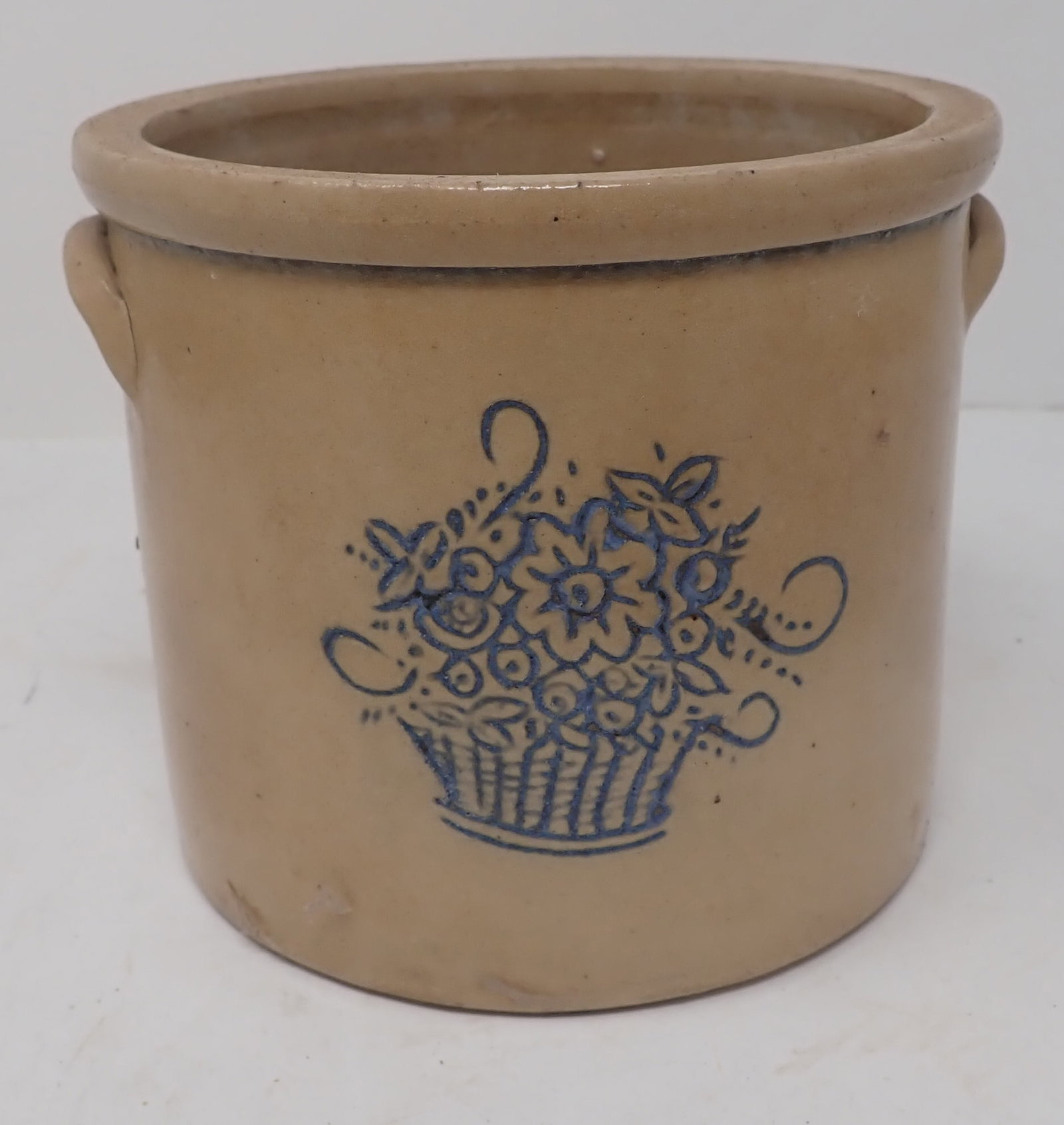Miniature Pottery Crock: Approx 5" in diameter and 4 3/8" tall. Shipping available
