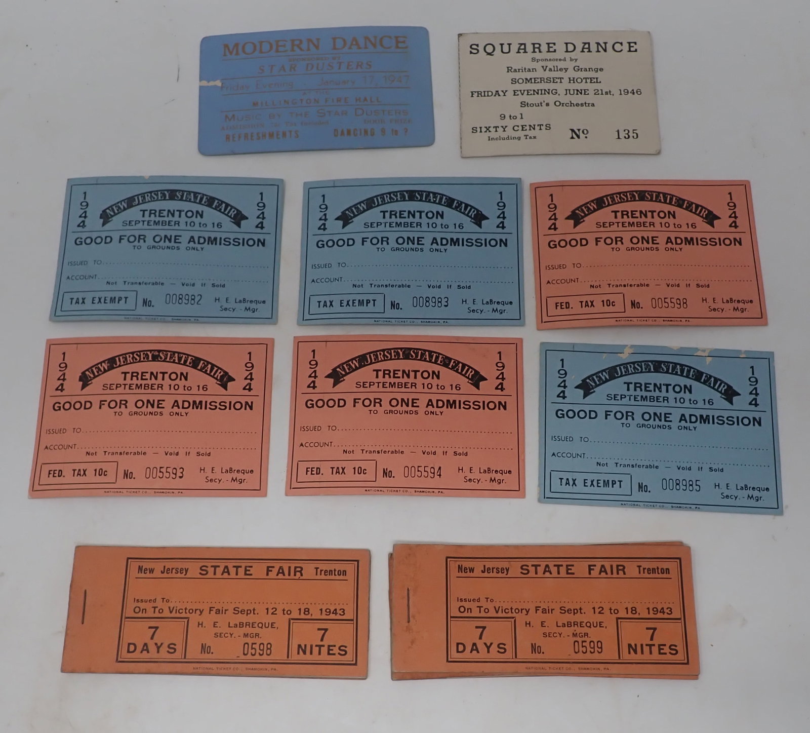 Trenton State Fair, Raritan Valley Square Dance Ticket Stubs: Shipping available