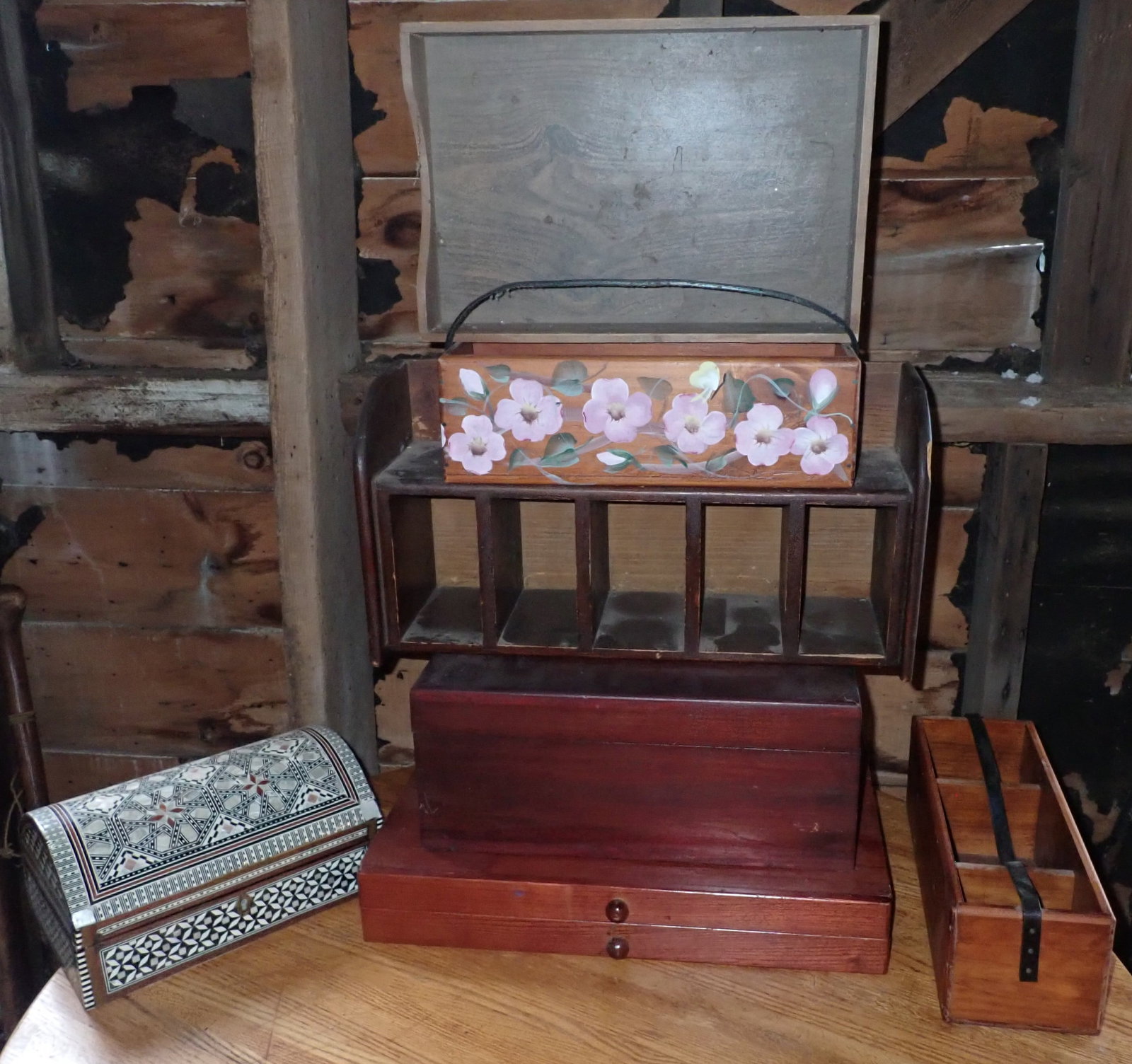 Egyptian Jewelry Box, Sorting Totes, Paper Tray, Wood Boxes: Jewelry box is approx 7" x 10 3/4" x 5 1/4" tall. No in house shipping !
