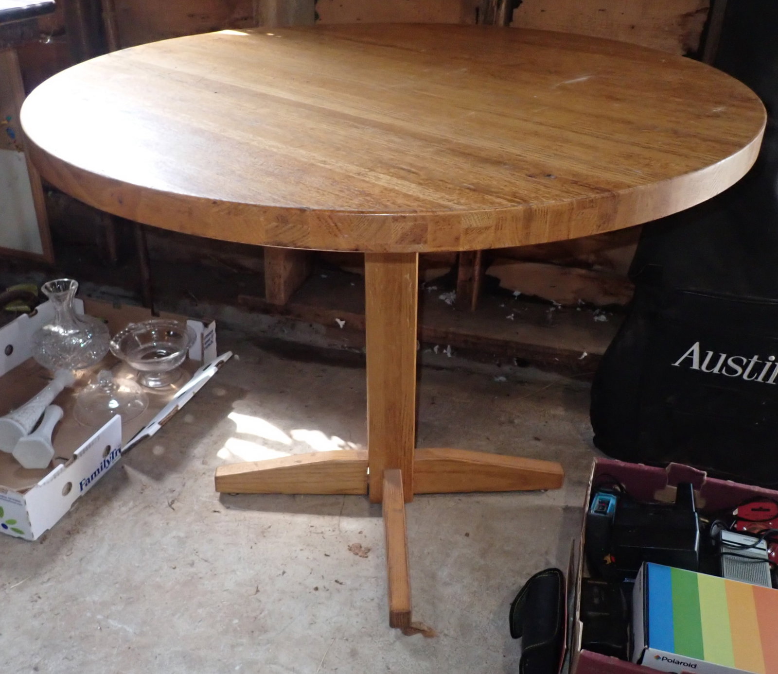 Round Table: Approx 36" in diameter and 28 1/4" tall. PICK UP AFTER 1PM ONLY ! No in house shipping ! Bring help to load !