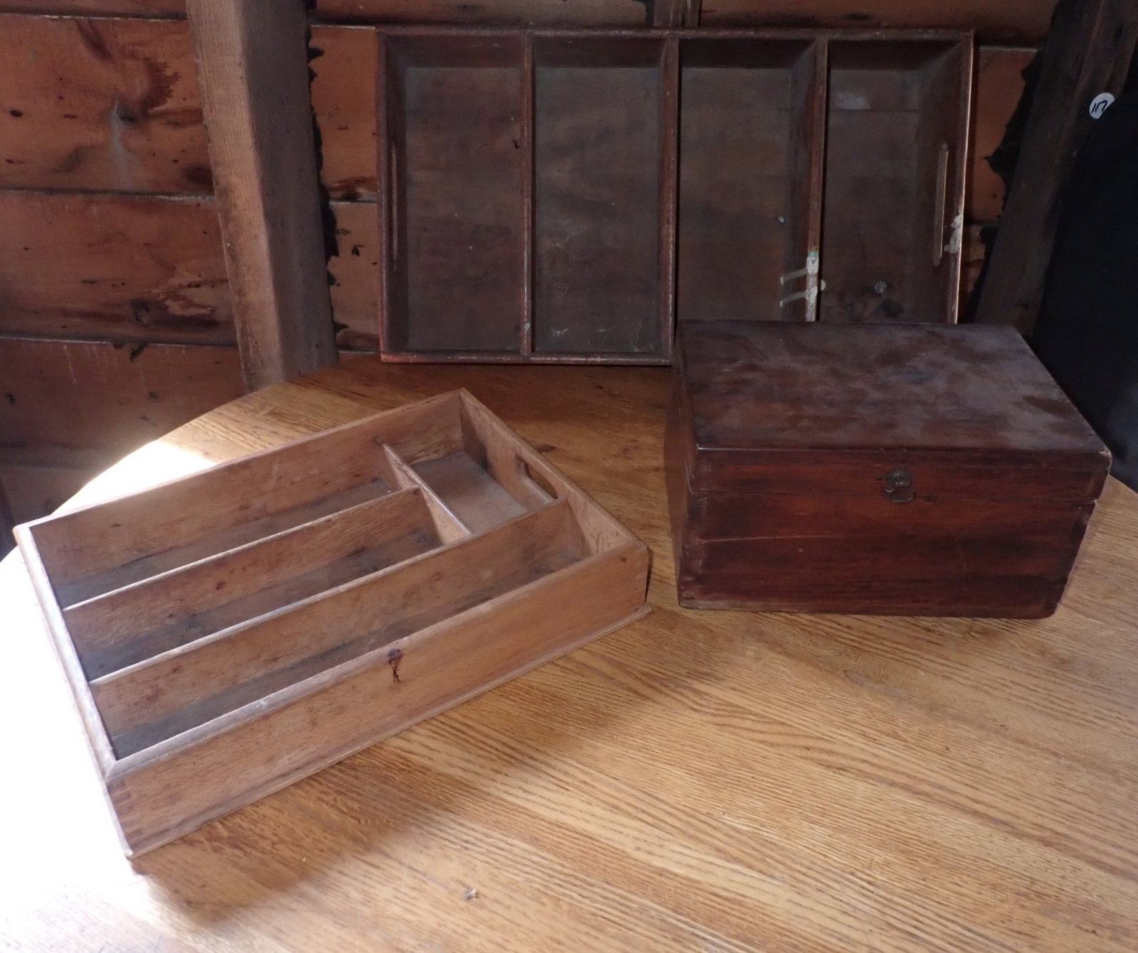 Wooden Divided Tray & Box: Large tray is apprx 11 1/4" x 20" x 4 3/8" tall. Shipping available