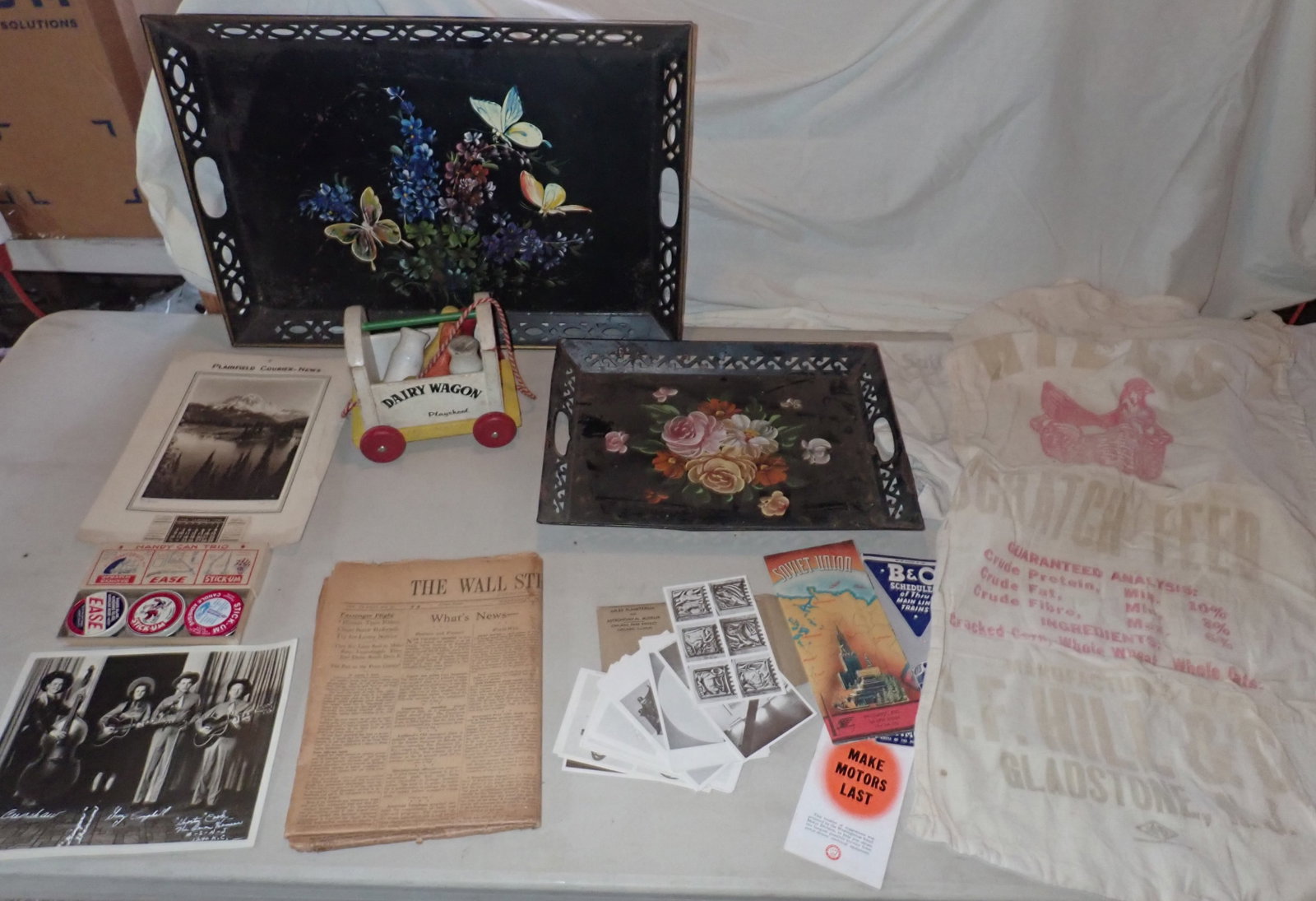 Gladstone Feedbag, Playschool Dairy Wagon, Toleware Trays, & Misc (1 of 12)