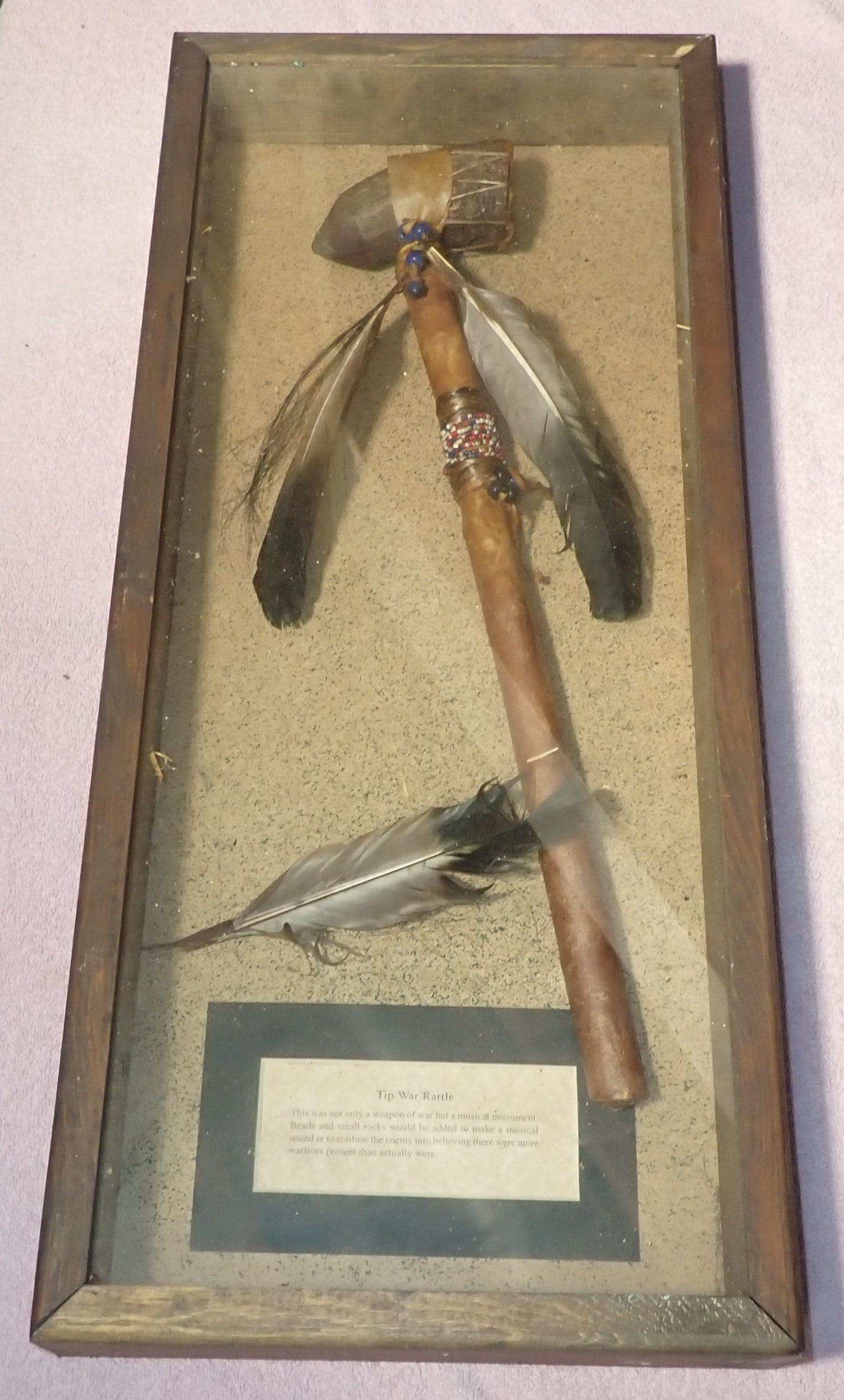 Native American Indian Tip War Rattle: Approx 19" long. NO in house shipping !