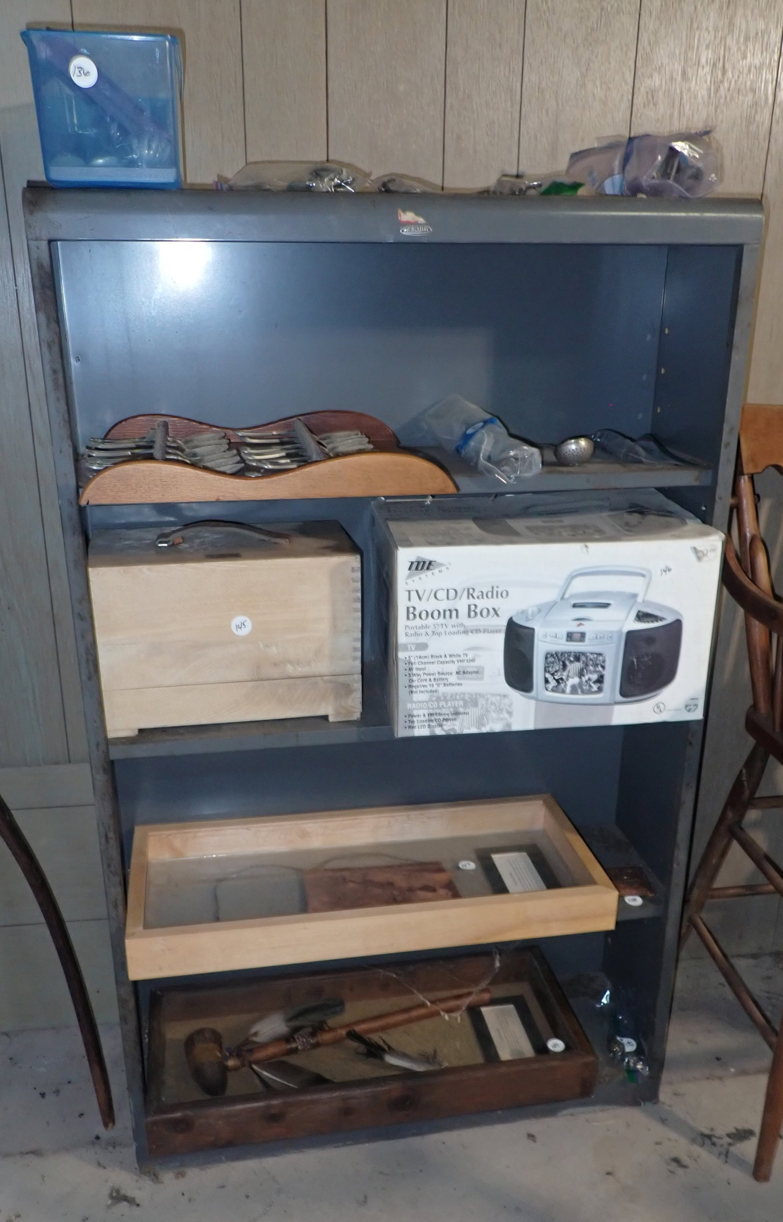 Cole Steel Metal Shelf: Does not include items on it. Apprx 10" x 30 1/2" x 49 1/2" tall. No in house shipping ! Bring help to remove from basement