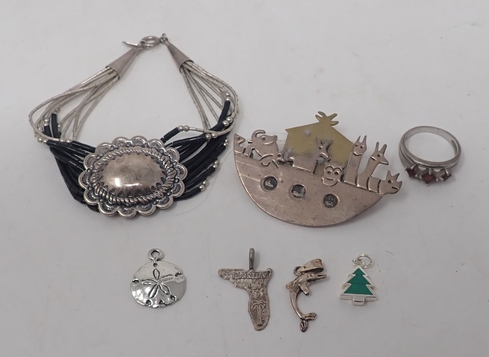 Sterling Silver Noahs Ark Brooch, Ring, Bracelet, Charms: Noahs Ark brooch is approx 1 1/2" x 2 1/8". Total weight is apprx 25.53 dwt - Shipping available