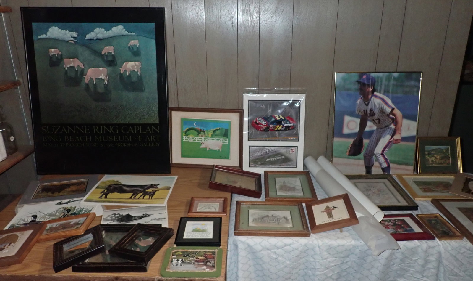 Prints & Misc Wall Art: Largest is approx 25 1/4"x 30 5/8". NO in house shipping ! Buyer to remove from basement