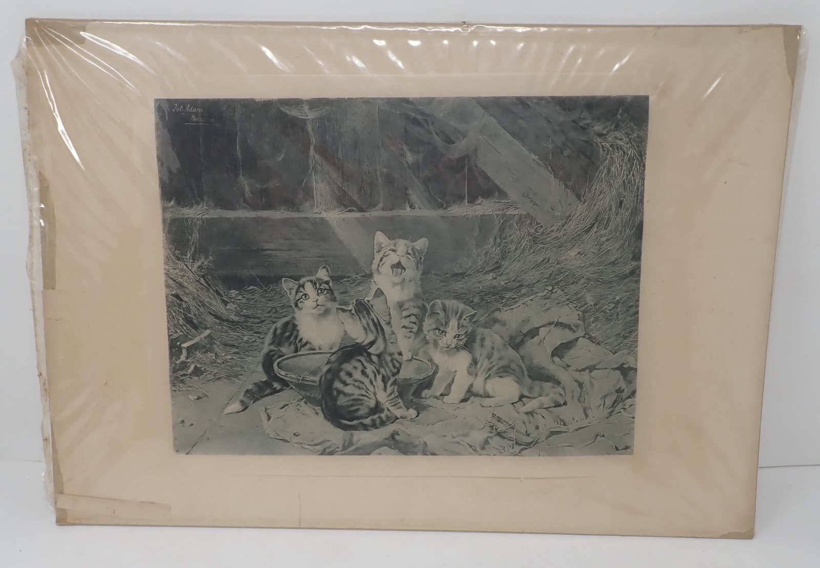 The Hungry Quartette Lithograph by Julius Adam: Approx 12" x 17" - Shipping available