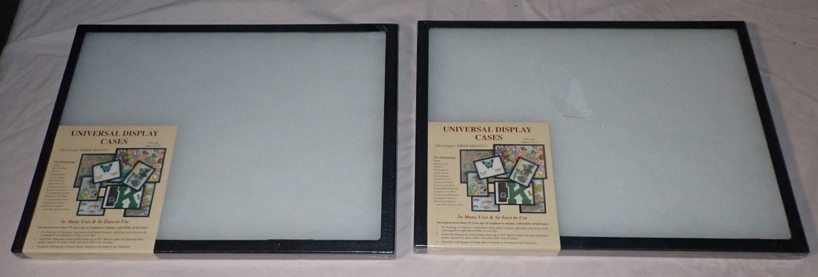 2 Universal Display Cases: Approx 12 1/4" x 16 1/4". Shipping available