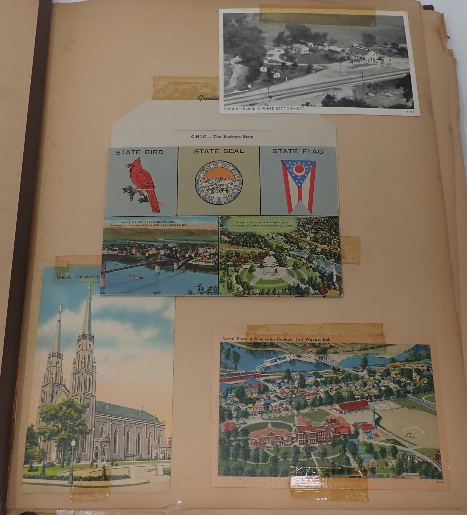 Scrapbook Album w/ Postcards & Misc Ephemera: Album is apprx 12 3/8" x 14 1/2". Shipping available