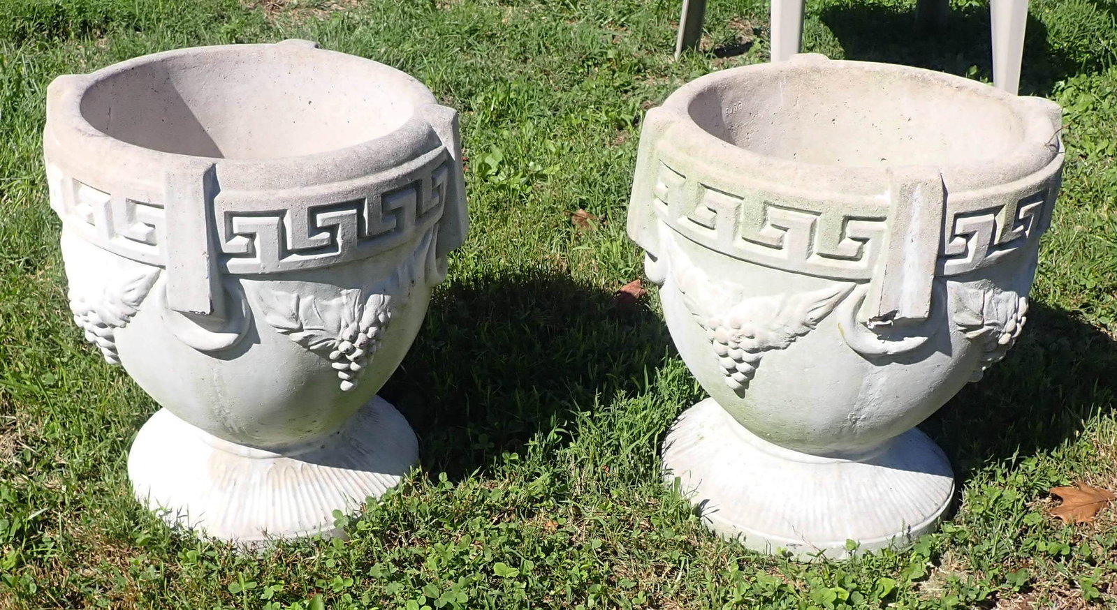 Concrete Planters w/ Grape Design: Apprx 15 1/2" in diameter and 17" tall. No in house shipping !