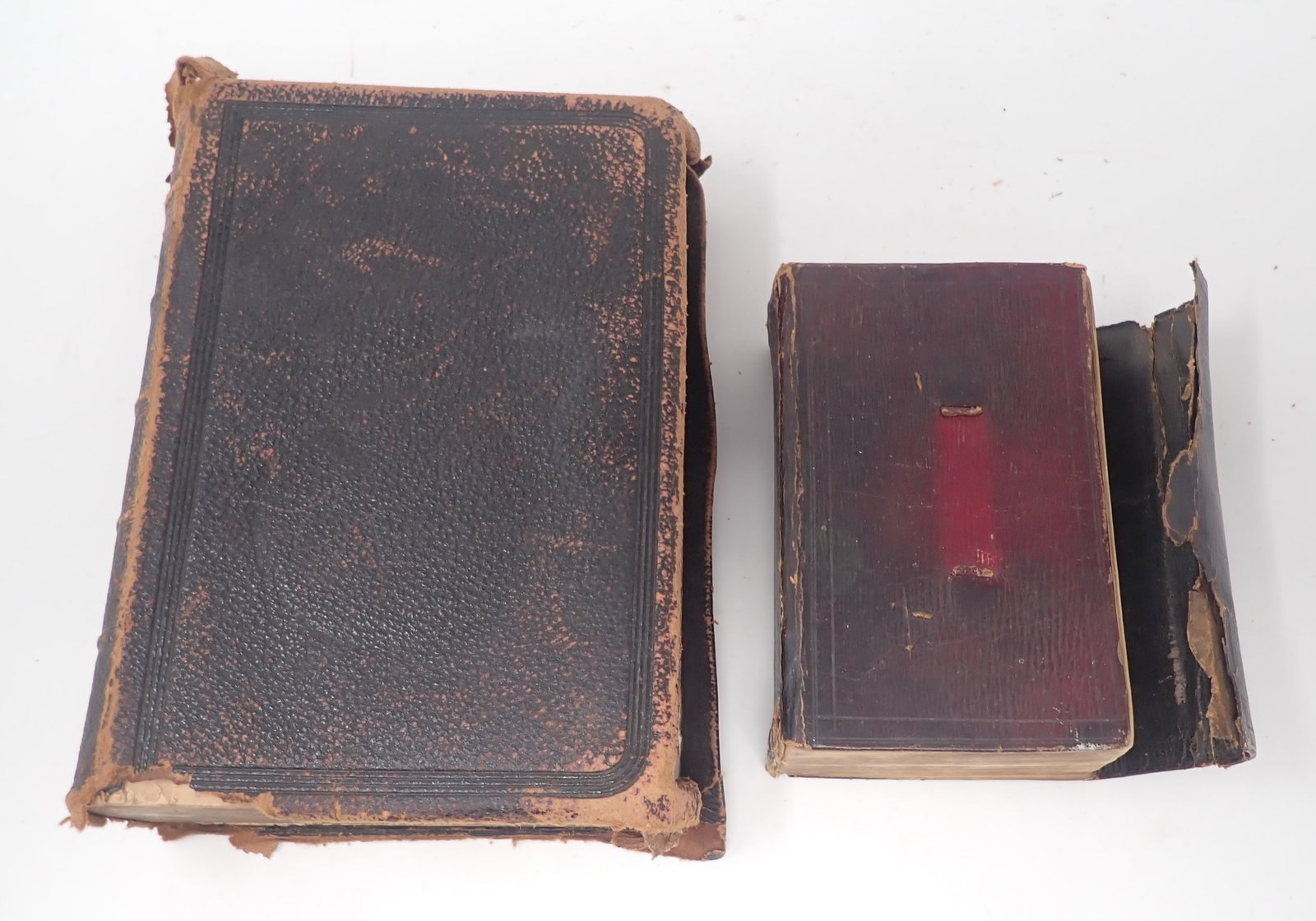 2 Antique Bibles incl 1848: Largest is apprx 5" x 7" x 2 1/4". Shipping available
