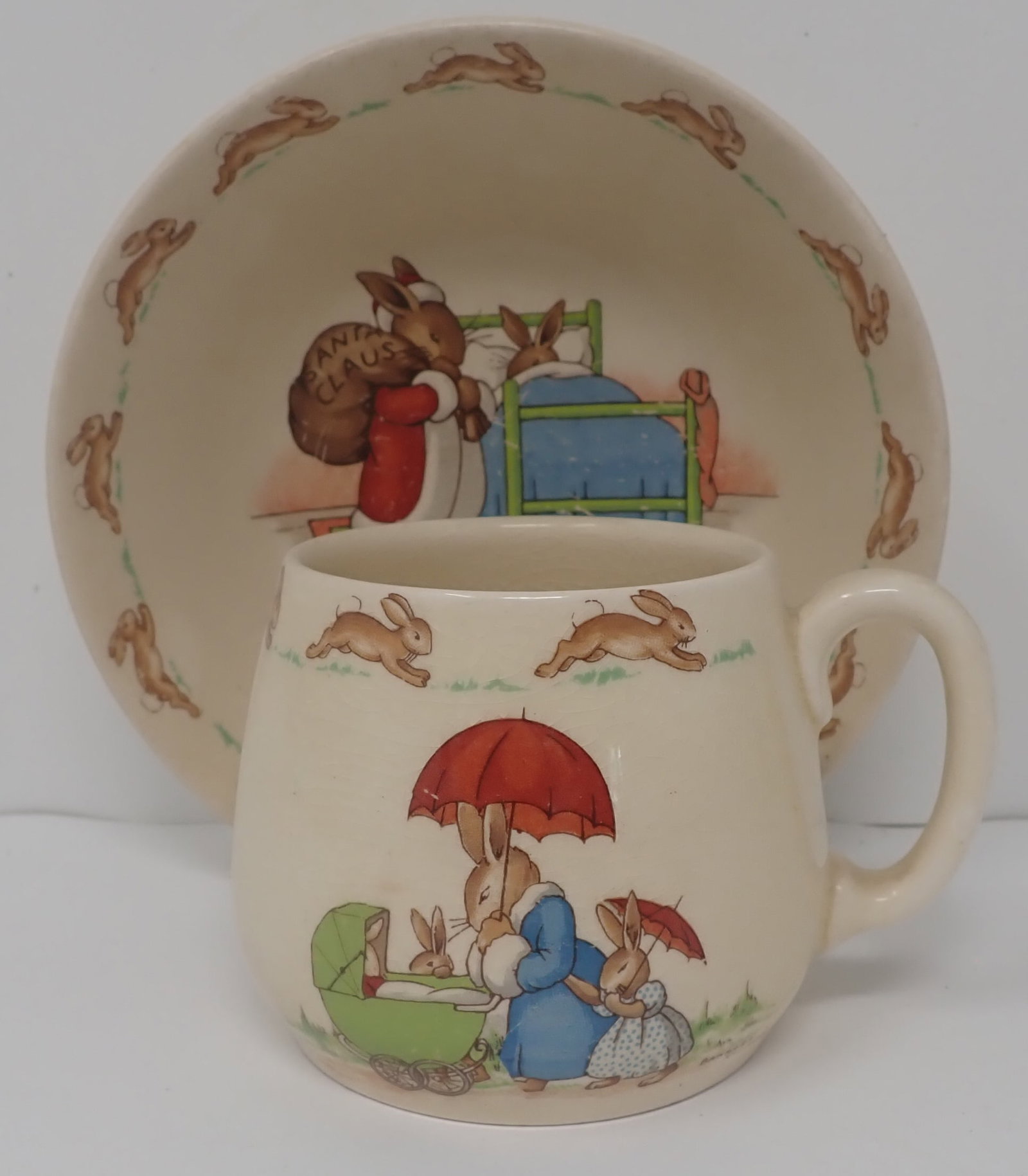Bunnykins Coffee Cup & Bowl: Bowl is apprx 5 7/8" in diameter and 2" tall. Shipping available