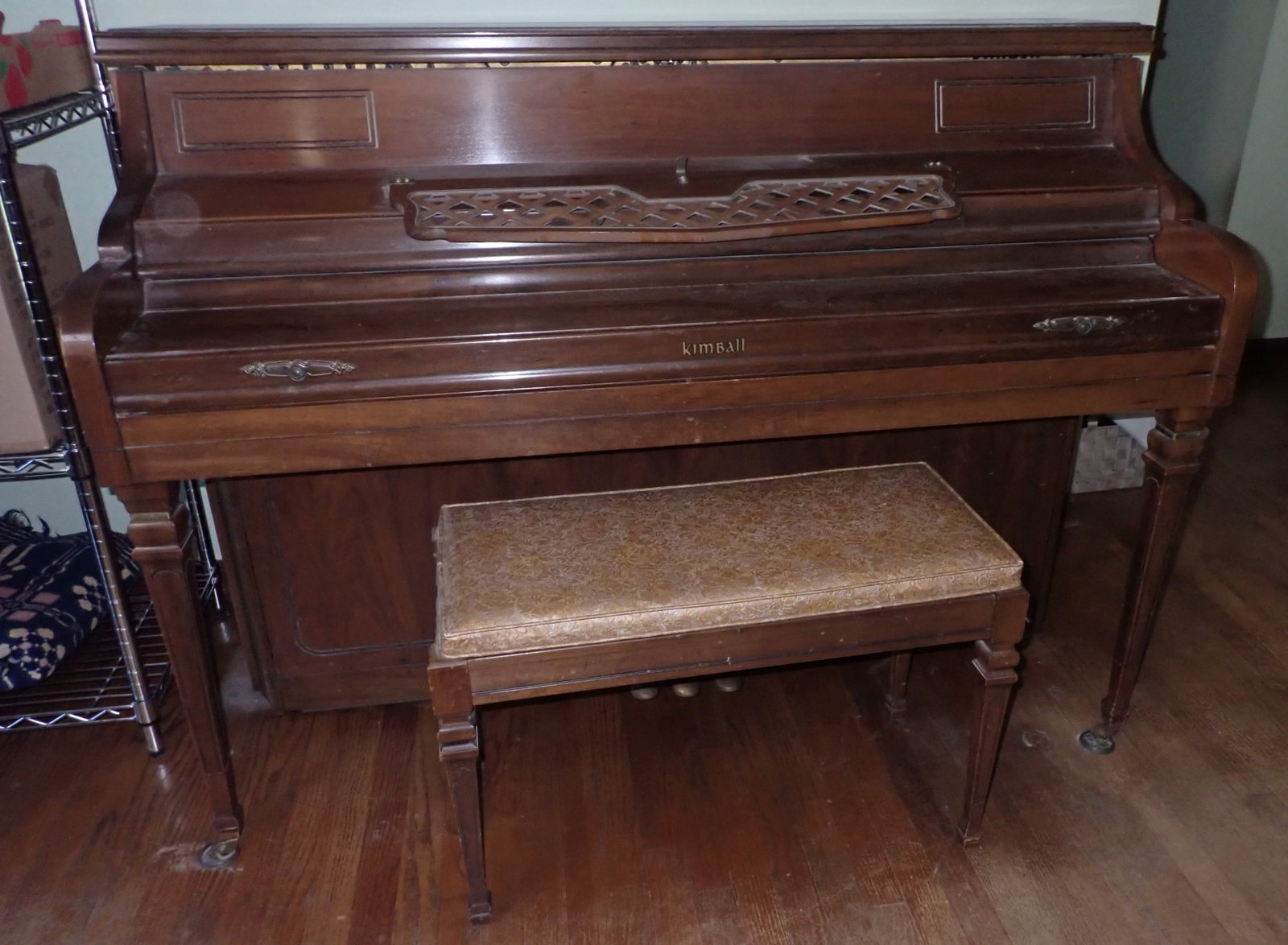 Kimball Piano & Stool: Approx 24 1/2" x 56 1/2" x 42 1/4" tall. No in house shipping ! Bring proper help to load !