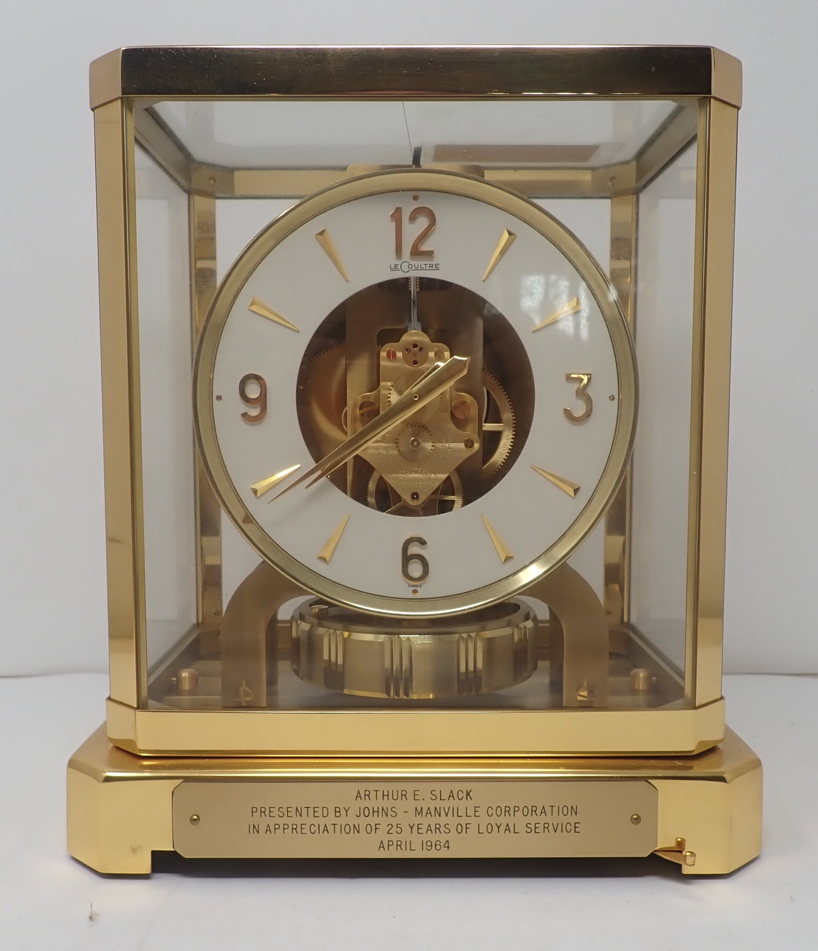 LeCoultre Atmos Heritage Clock: Approx 6 1/2" x 8 1/4" x 9 3/8" tall. Shipping available ($25 handling charge, plus postage)
