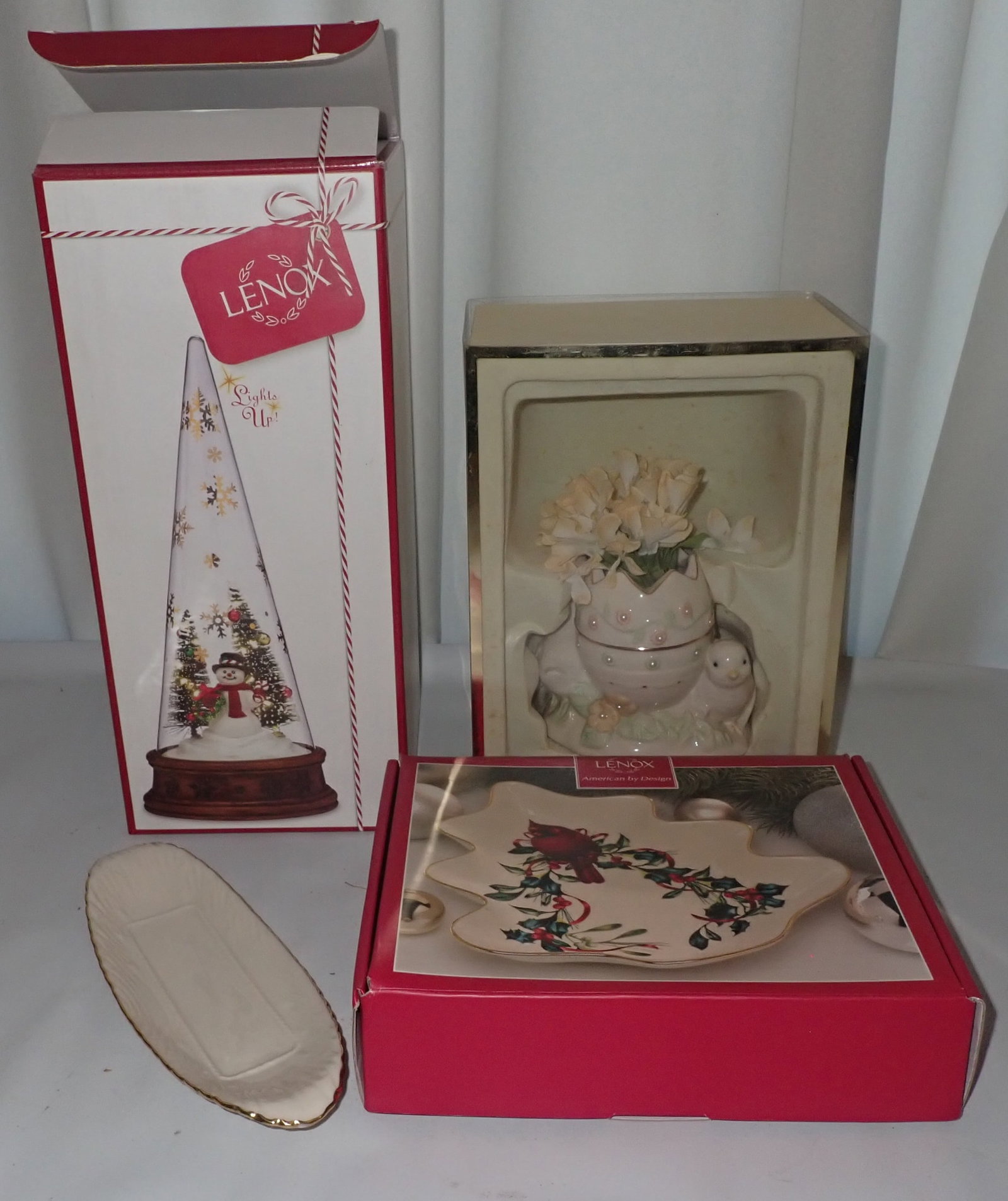Lenox Glass Snowman, Chick Bud Vase, & Dishes: Shipping available