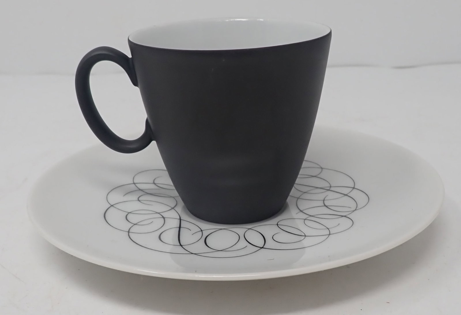 Continental China Raymond Loewy Script Saucer & Charcoal Cup: Saucer is approx 5 1/8" in diameter. Shipping available