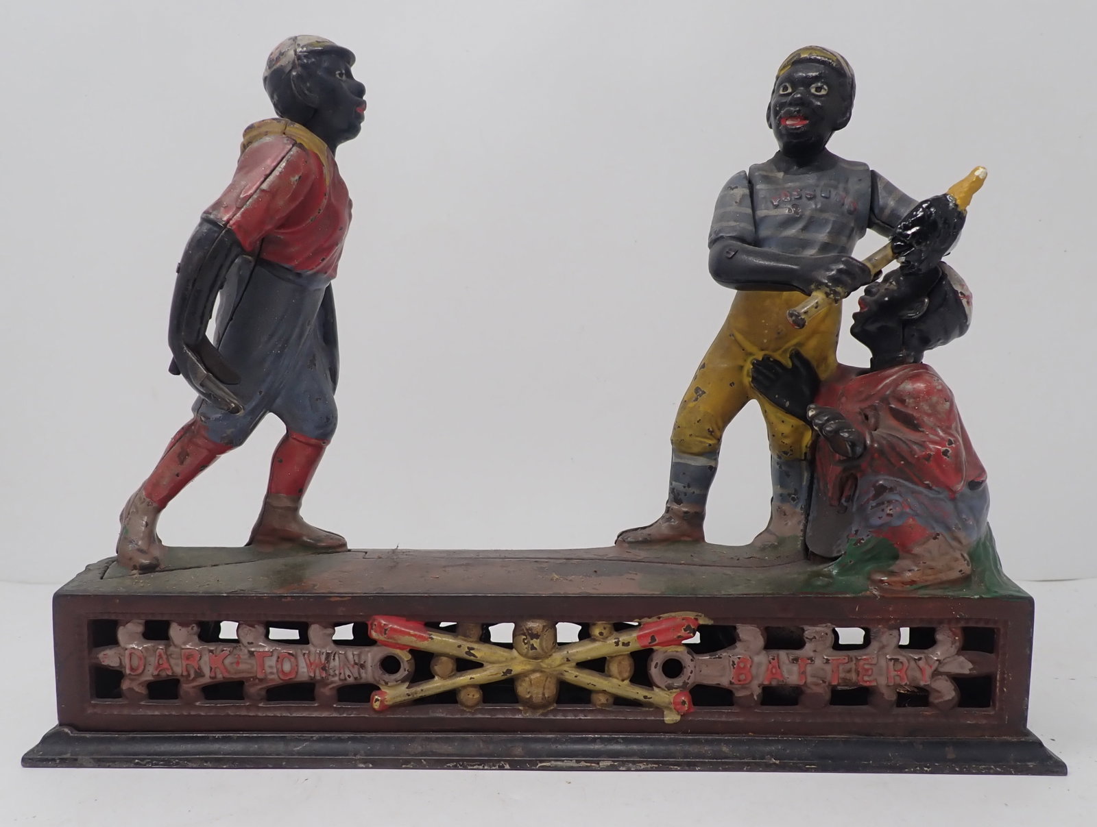 1875 Dark Town Battery Baseball Mechanical Bank: Black Americana Baseball Mechanical Bank - Approx 2 3/4" x 9 7/8" x 7 1/4" tall. Shipping available