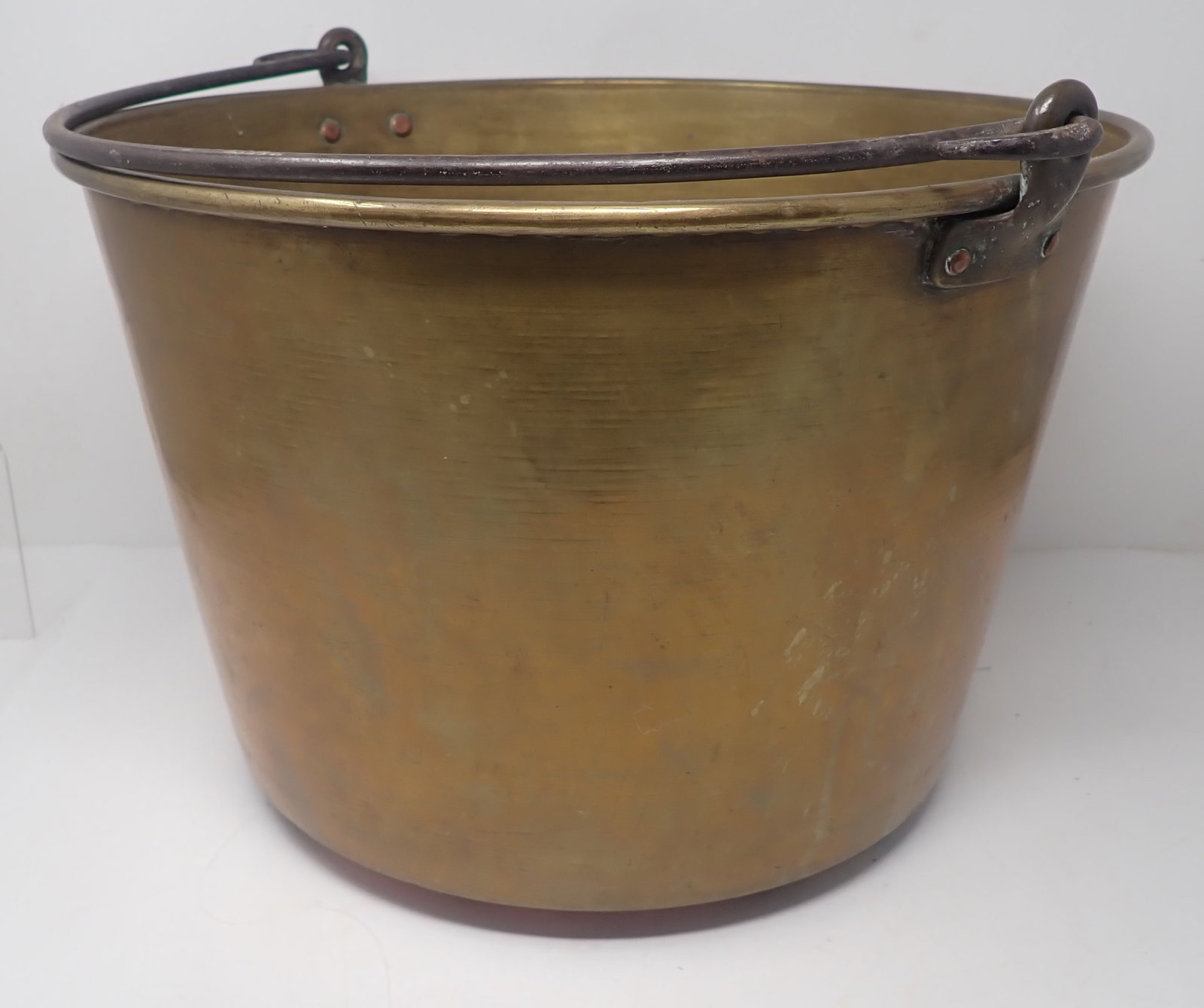 Brass Kettle: Approx 14 1/2" in diameter and 10" tall. Shipping available ($20 handling charge, plus postage)