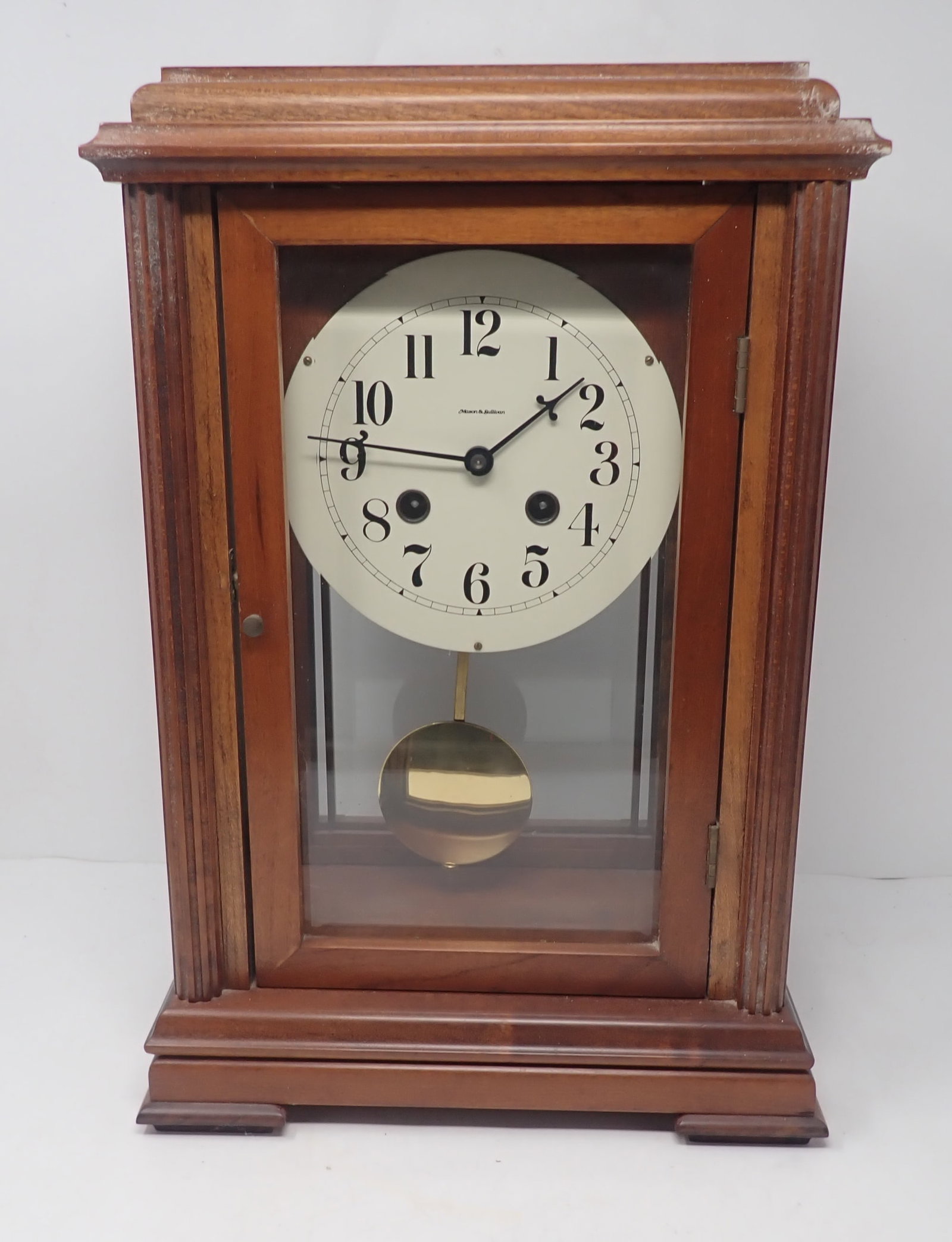Mason & Sullivan Mantel Pendulum Clock: All glass have beveled edges. Approx 8" x 11" x 16" tall. No in house shipping !