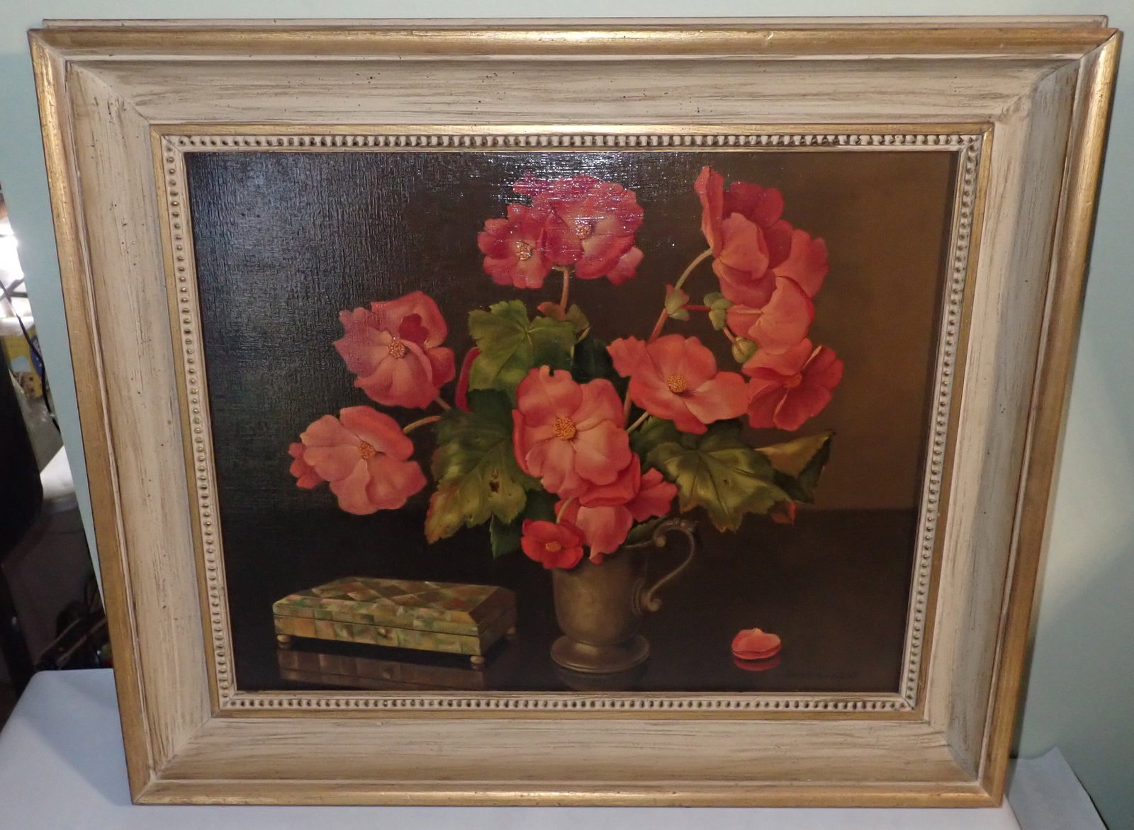 Joan B.N Van Gent Floral Oil on Canvas Painting: Framed Still life painting is apprx 21" x 25" - Shipping available ($45 handling charge, plus postage)
