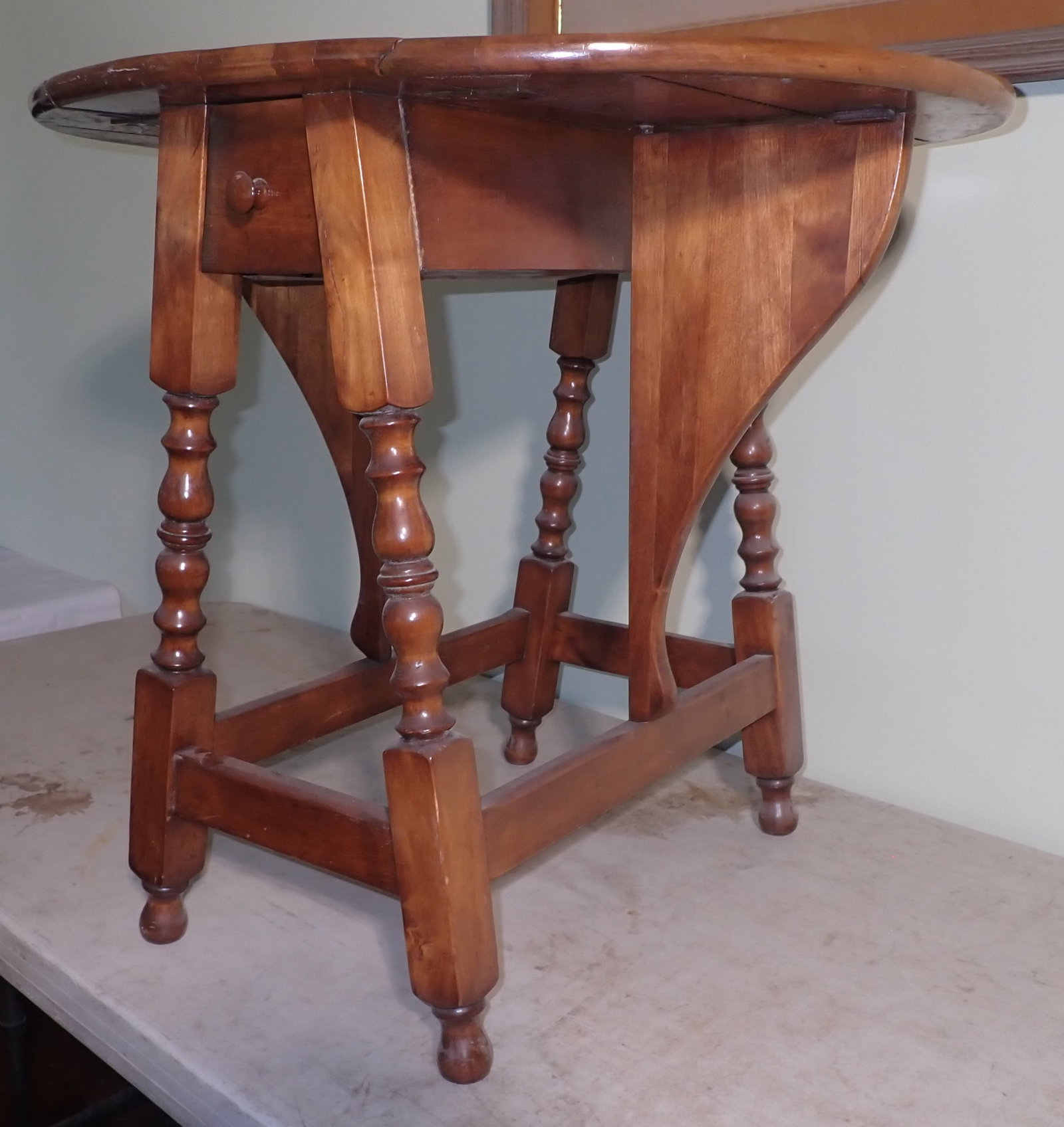 One Drawer Drop Leaf Table - 6