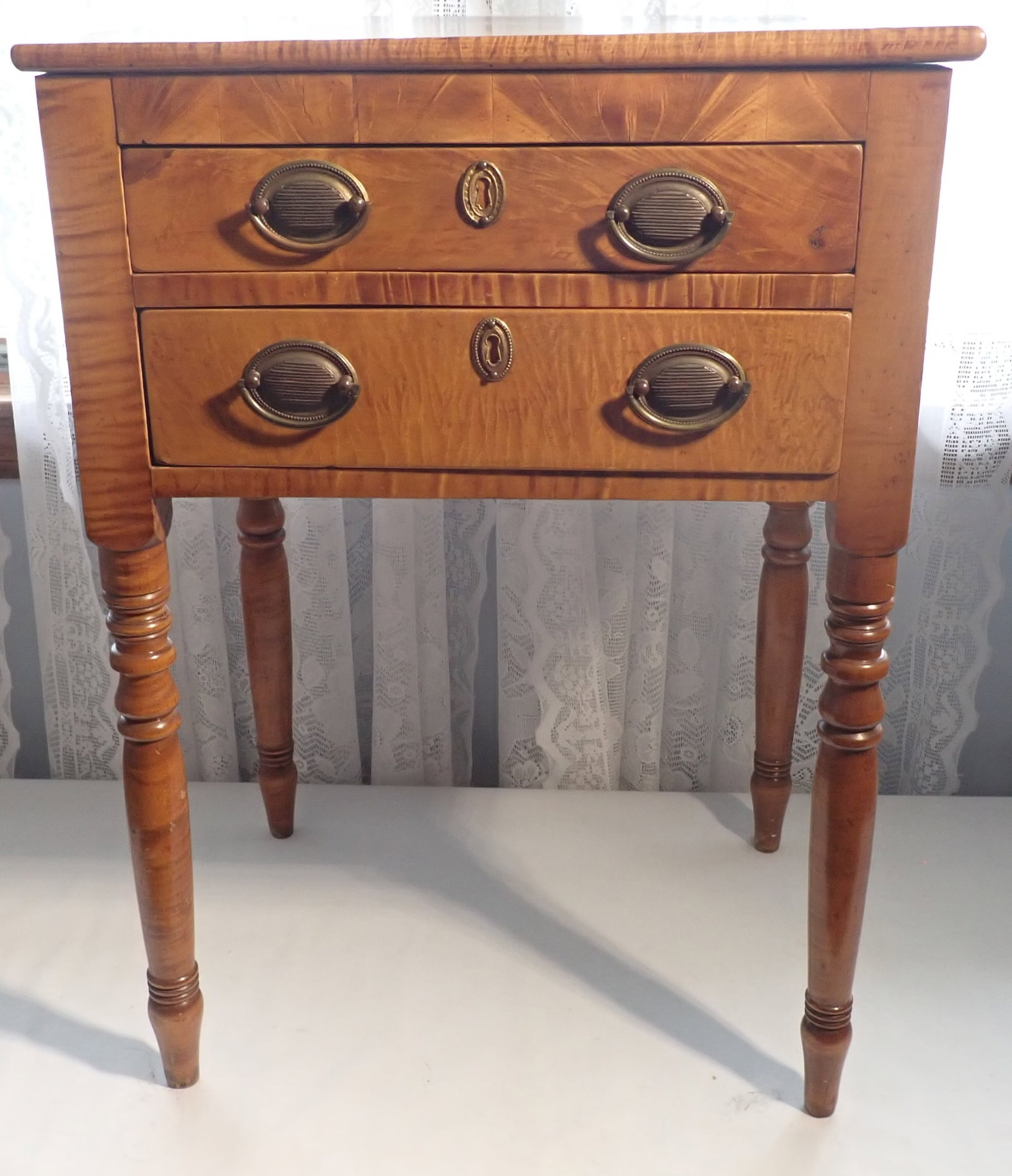 Sheraton Style 2 Drawer Tiger Maple Stand (1 of 19)