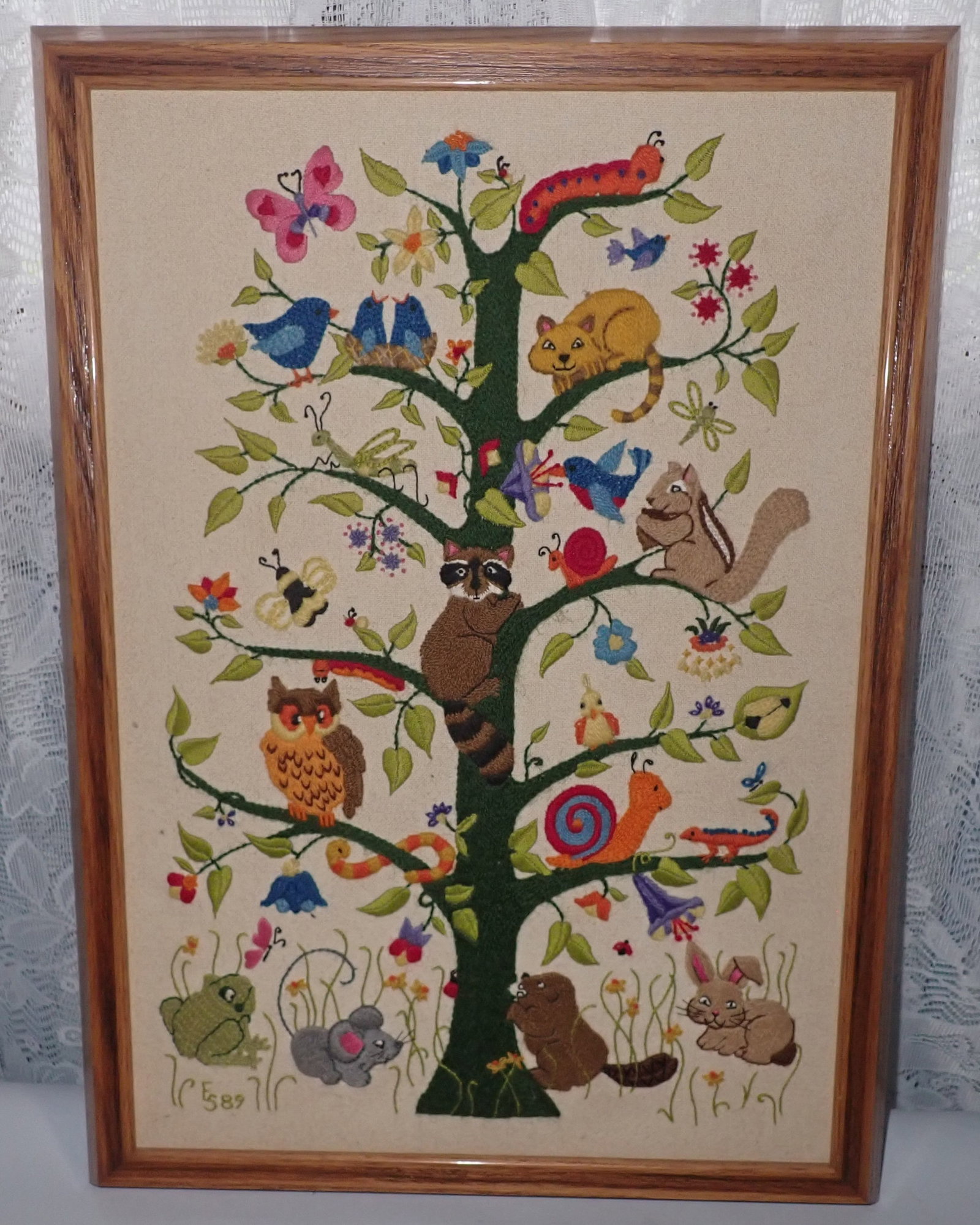1989 Ellen Silver Tree of Life Embroidery: Apprx 16" x 21 3/4". Shipping available ($20 handling charge, plus postage)