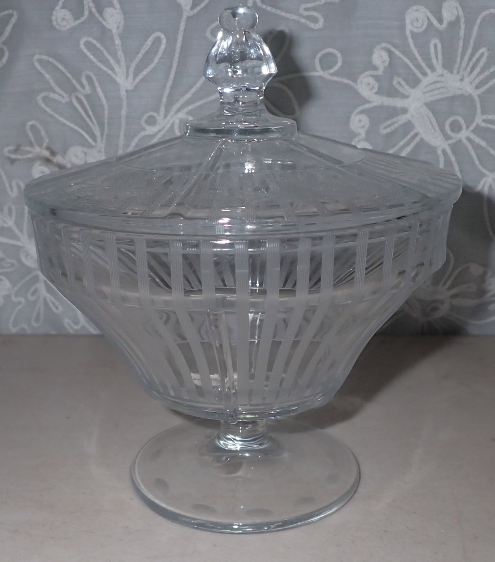 Heisey Pattern Glass Covered Candy Dish: Apprx 4 7/8" in diameter and 6" tall. Shipping available