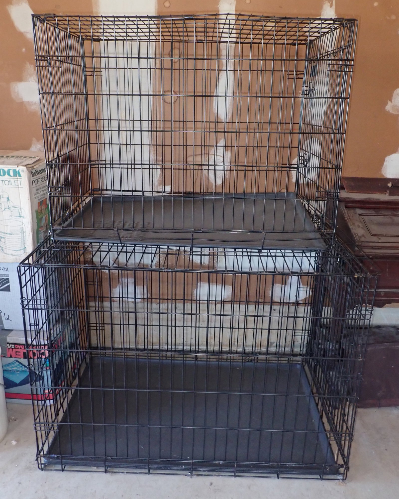 2 Dog / Animal Crates: Largest is approx 28" x 42" x 30 1/2" tall. No in house shipping !