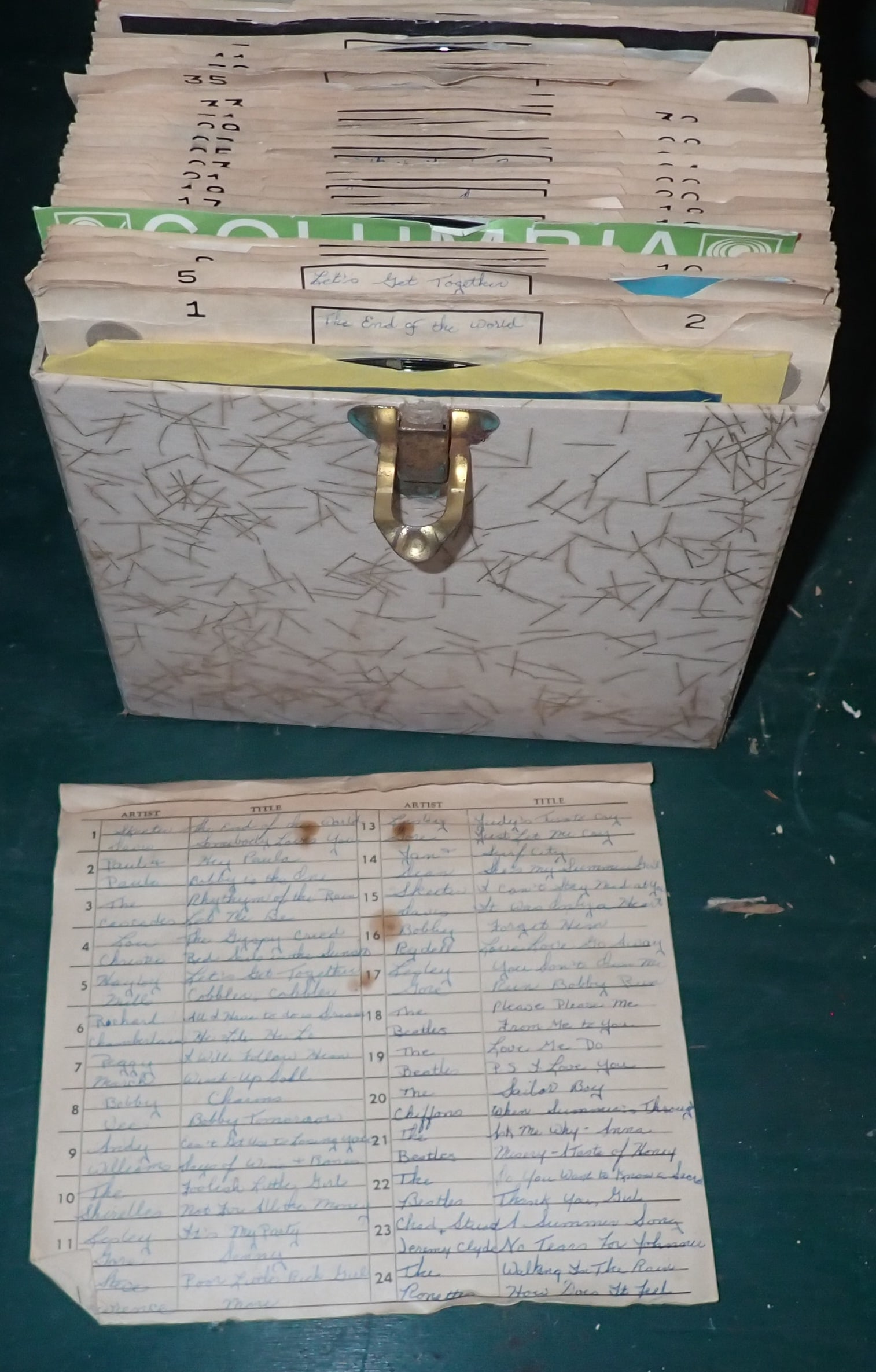 45 Records incl Beatles: We do not guarantee what is written on list, is what is in case. Sold as pictured. Shipping available