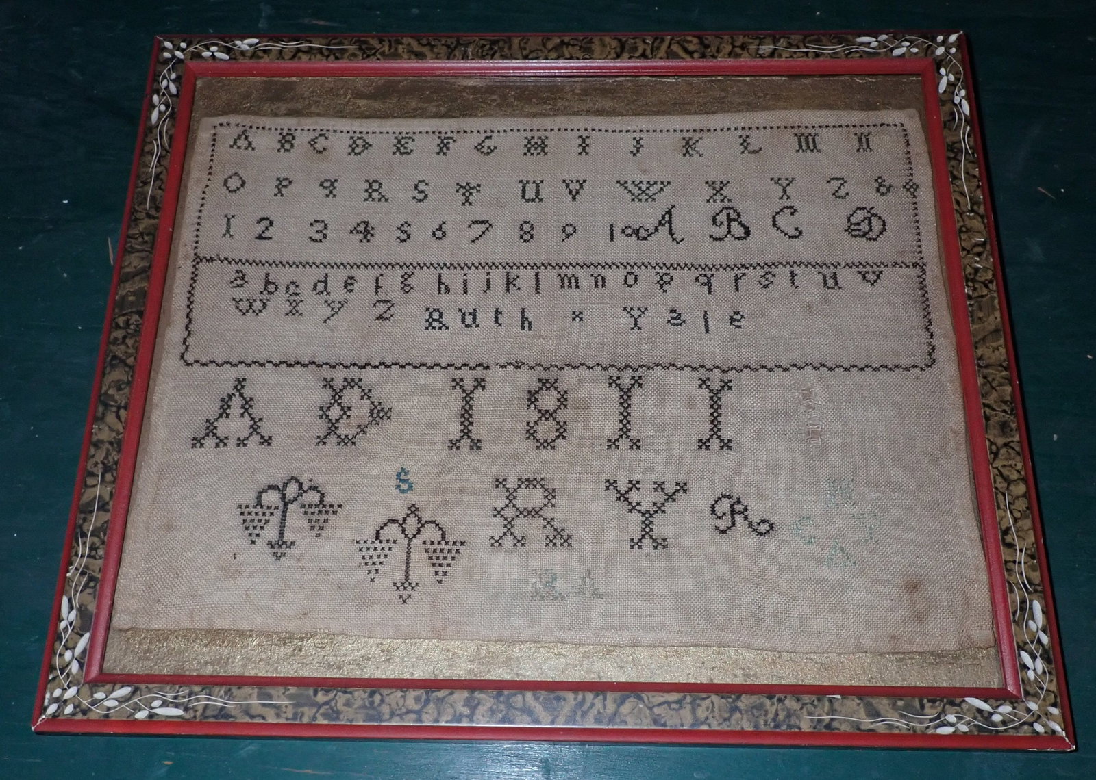 1811 Ruth Yale Sampler: Apprx 11 1/4" x 13 1/4". Shipping available