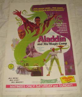 Aladdin and His Magic Lamp Poster: This is approx. 27 1/4" x 41" In nice condition with creases from being folded when stored. Copyright 1968 Child Productions 68/133