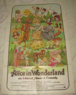 Bill Osco ALICE IN WONDERLAND X-RATED MOVIE POSTER: This is approx. 27 1/4" x 41" Has creases from being folded when stored. Kristine De Bell Musical Comedy , Copyright 1976 Cruiser Productions