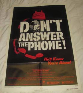 DON'T ANSWER THE PHONE MOVIE POSTER: This is approx. 27 1/4" x 41" Has creases from being folded when stored. Copyright 1980 by Crown International