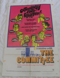 THE COMMITTEE POSTER: This is approx. 27" x 41" Has creases from being folded when stored. Has some pieces of tape on the edges. Has a couple wear thru spots on the creases. Copyright 1968 by Commonwealth United 69/43