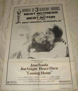 COMING HOME JANE FONDA BRUCE DERN POSTER: This is approx. 27" x 41" Has creases from being folded when stored. Copyright 1979 by United Artists 780031 Has a couple small stains.