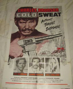 CHARLES BRONSON COLD SWEAT MOVIE POSTER: This Movie Poster is approx. 27" x 41" Has creases from being folded when stored.Has a couple small stains and a couple wear thru spots at creases.