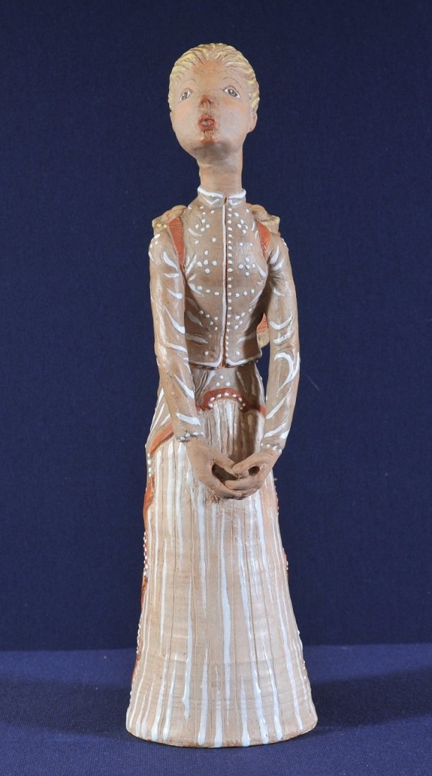 Kovács Margit (1902-1977): Girl with Basket: Kovács Margit: Girl with basket, glazed terracotta, height: 39 cm. Marked: KM, Made in Hungary, pressed into the dollop.