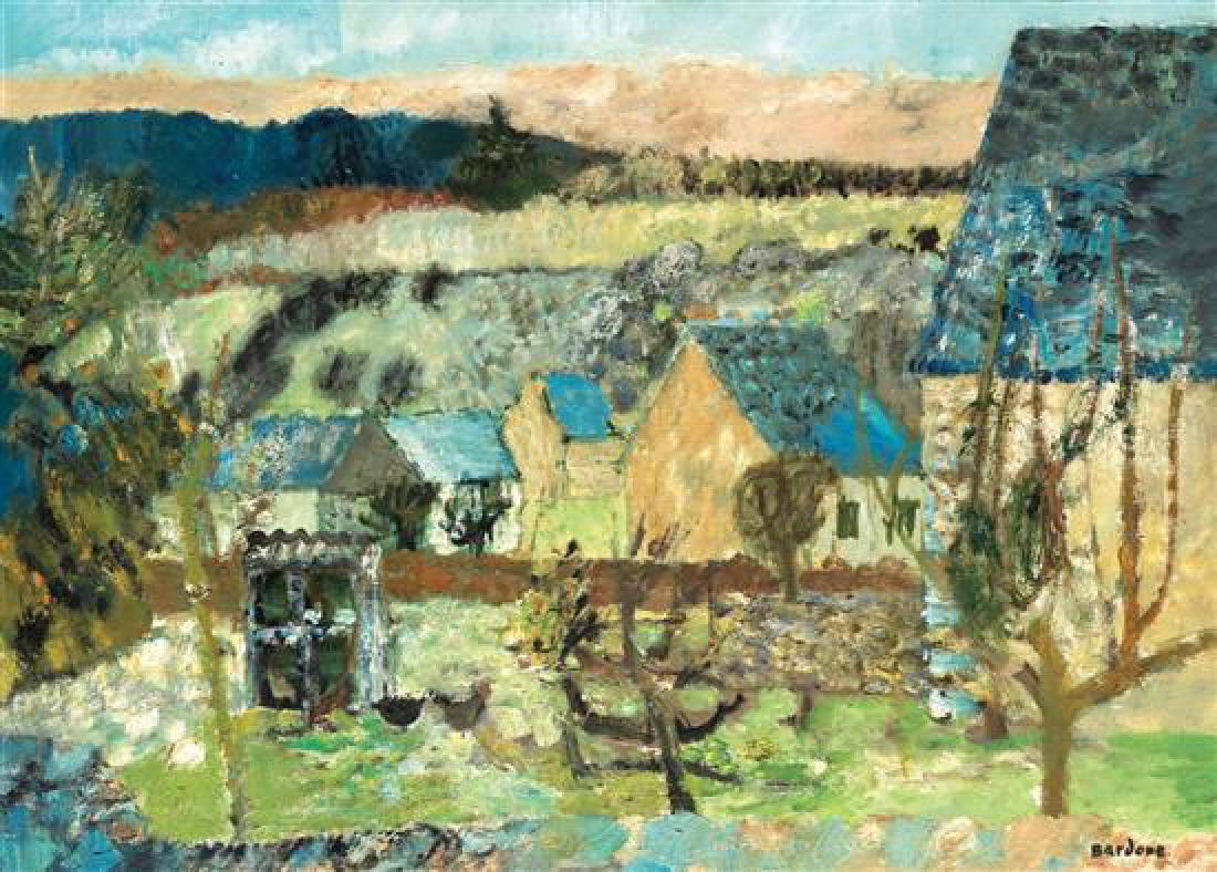 **Guy Bardone b.1927 (French) Landscape with houses oil: Description: Guy Bardone b.1927 (French) Landscape with houses oil on canvas h:79 w: 58 cm. signed lower right Other Notes: Location: Europe. For estimated delivery time please contact us.