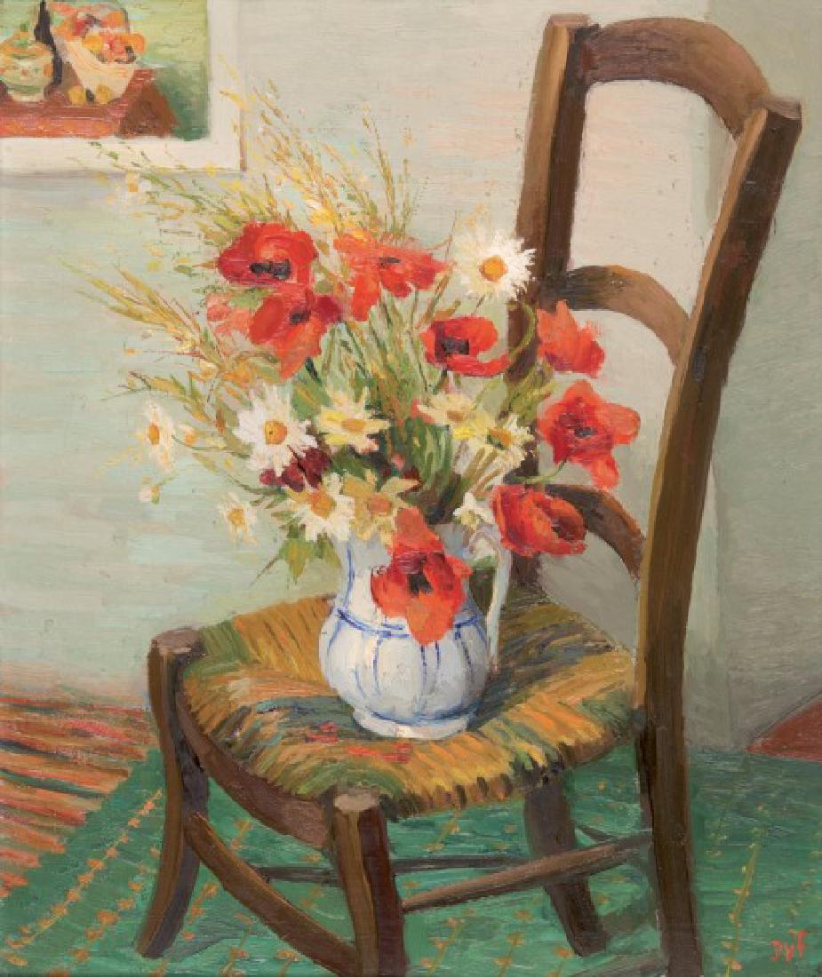 Marcel Dyf 1899-1985 (French): **Marcel Dyf 1899-1985 (French) Nature morte au bouquet de fleurs sur une chaise oil on canvas 55 x 46 cm (21 x 18 in.) signed lower right Other Notes: Location: Europe. For estimated delivery time pl
