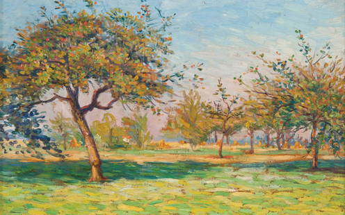 Leo Gausson 1860-1944 (French): **Leo Gausson 1860-1944 (French) Landscape, 1884 oil on panel 23 x 35 cm (9 x 14 in.) signed and dated on the reverse Provenance: Private collection, France. Other Notes: Location: Europe. For estimat