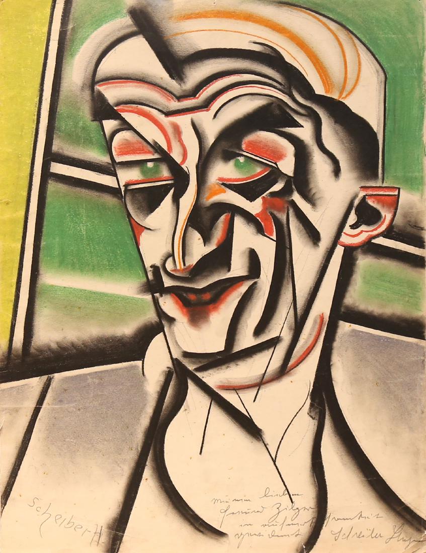 Hugo Scheiber 1873-1950 (Hungarian): **Hugo Scheiber 1873-1950 (Hungarian) Portrait of a man mixed media on paper 59 x 43 cm (23 x 17 in.) signed lower left and dedicated lower right Other Notes: Location: Israel. For estimated delivery