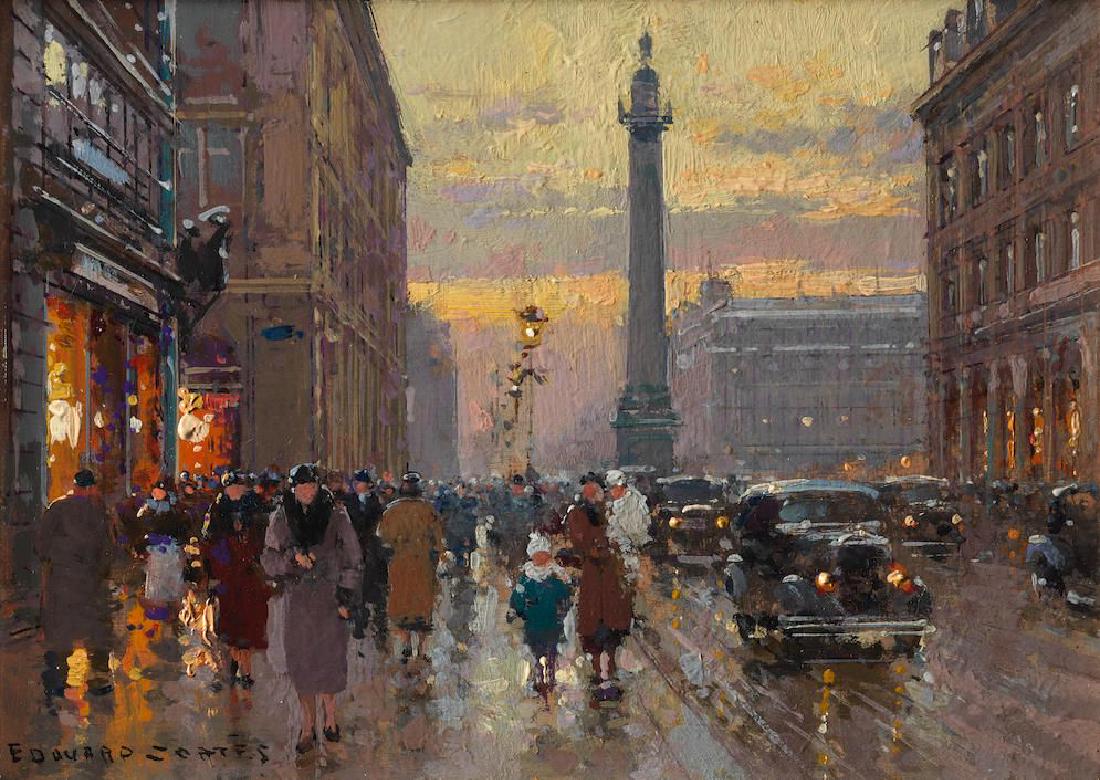 Edouard Cortes 1882-1969 (French): **Edouard Cortes 1882-1969 (French) Parisian street scene oil on panel 16 x 22 cm (6 x 9 in.) signed lower left Provenance: Anon.sale, Sotheby's, New York, October 26, 2004, lot 192. Anon.sale, Lyon &