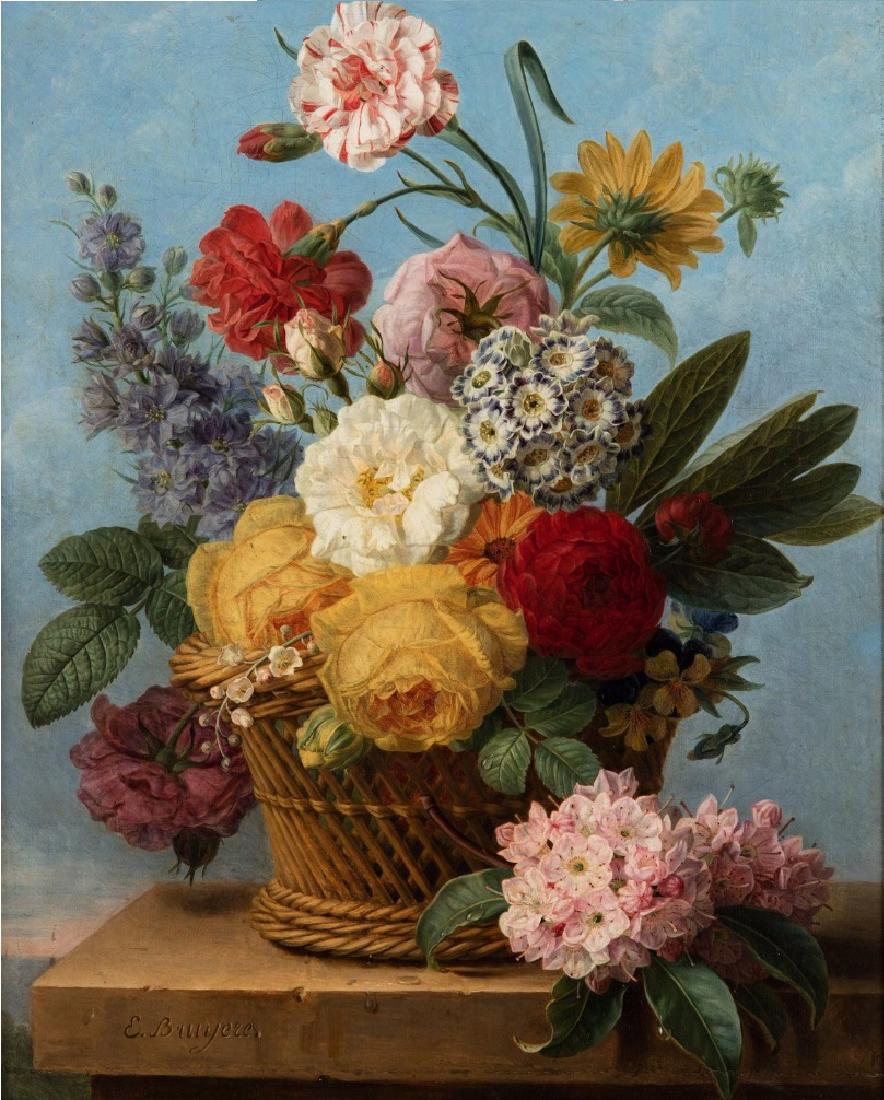 Elise Bruyere 1776â€“1847 (French): **Elise Bruyere 1776â€“1847 (French) Still life with flowers oil on canvas 45 x 38 cm (18 x 15 in.) signed lower left Other Notes: Location: Europe. For estimated delivery time please contact us.