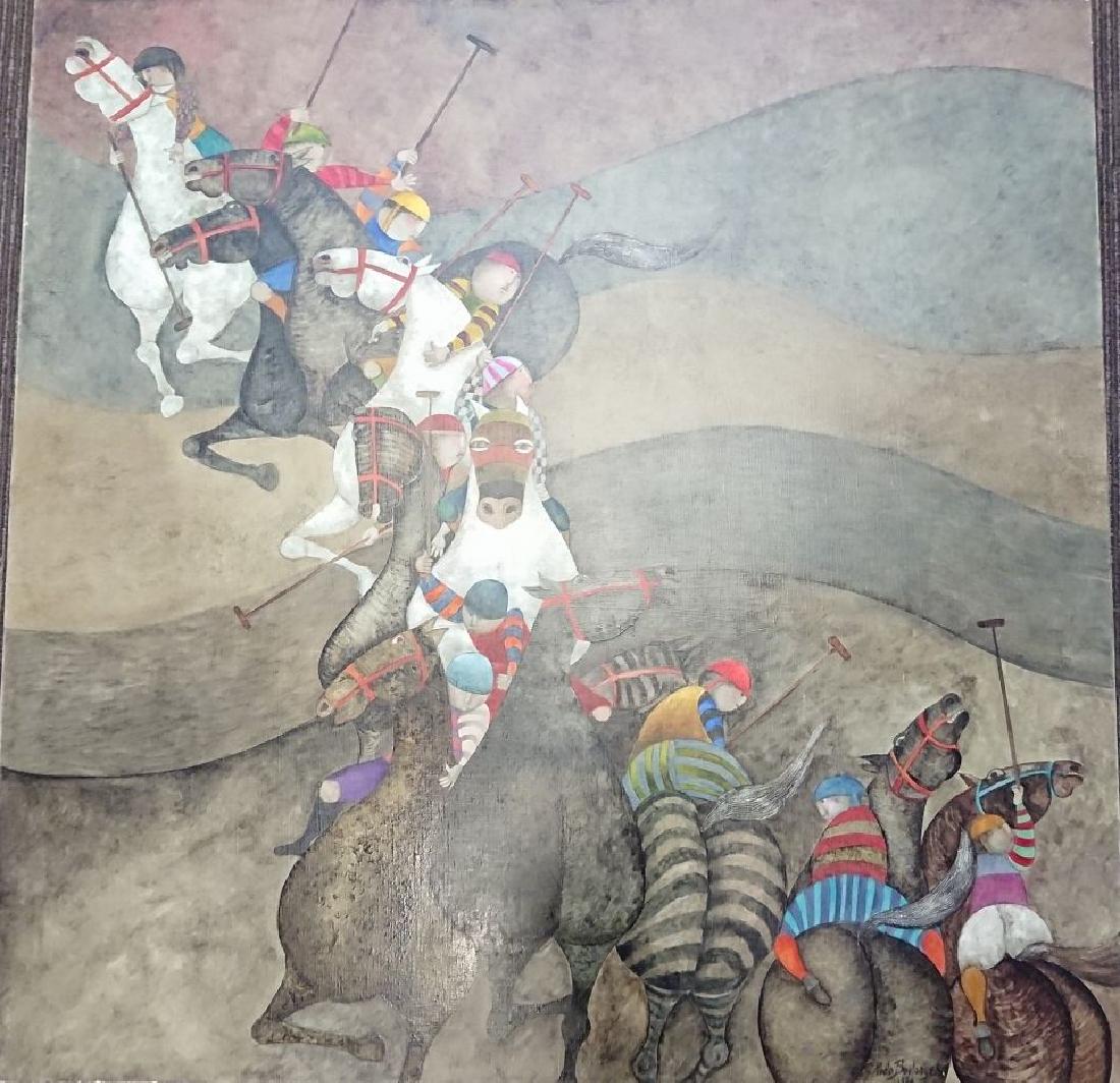 Graciela Rodo Boulanger b.1935 (Bolivian): **Graciela Rodo Boulanger b.1935 (Bolivian) After the tournament, 1986 oil on canvas 100 x 100 cm (39 x 39 in.) signed and dated lower right, signed, dated and titled on the reverse Other Notes: Locat