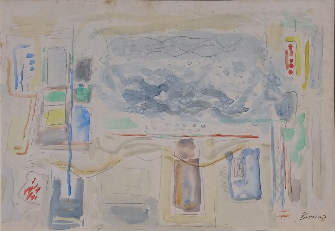 Pinchas Abramovich 1909-1986 (Israeli): Pinchas Abramovich 1909-1986 (Israeli) Abstract composition watercolor on paper 32 x 45 cm (12 x 18 in.) signed lower right Other Notes: Location: Israel. For estimated delivery time please contact us